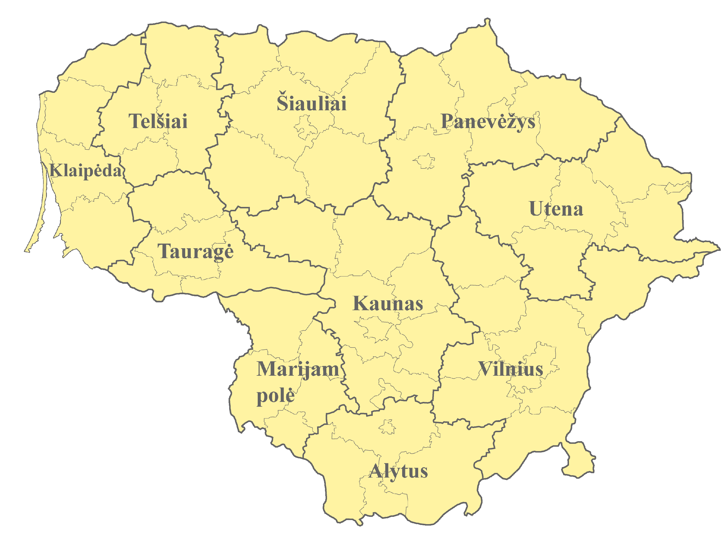 Litauen Karte nach Regionen gegliedert