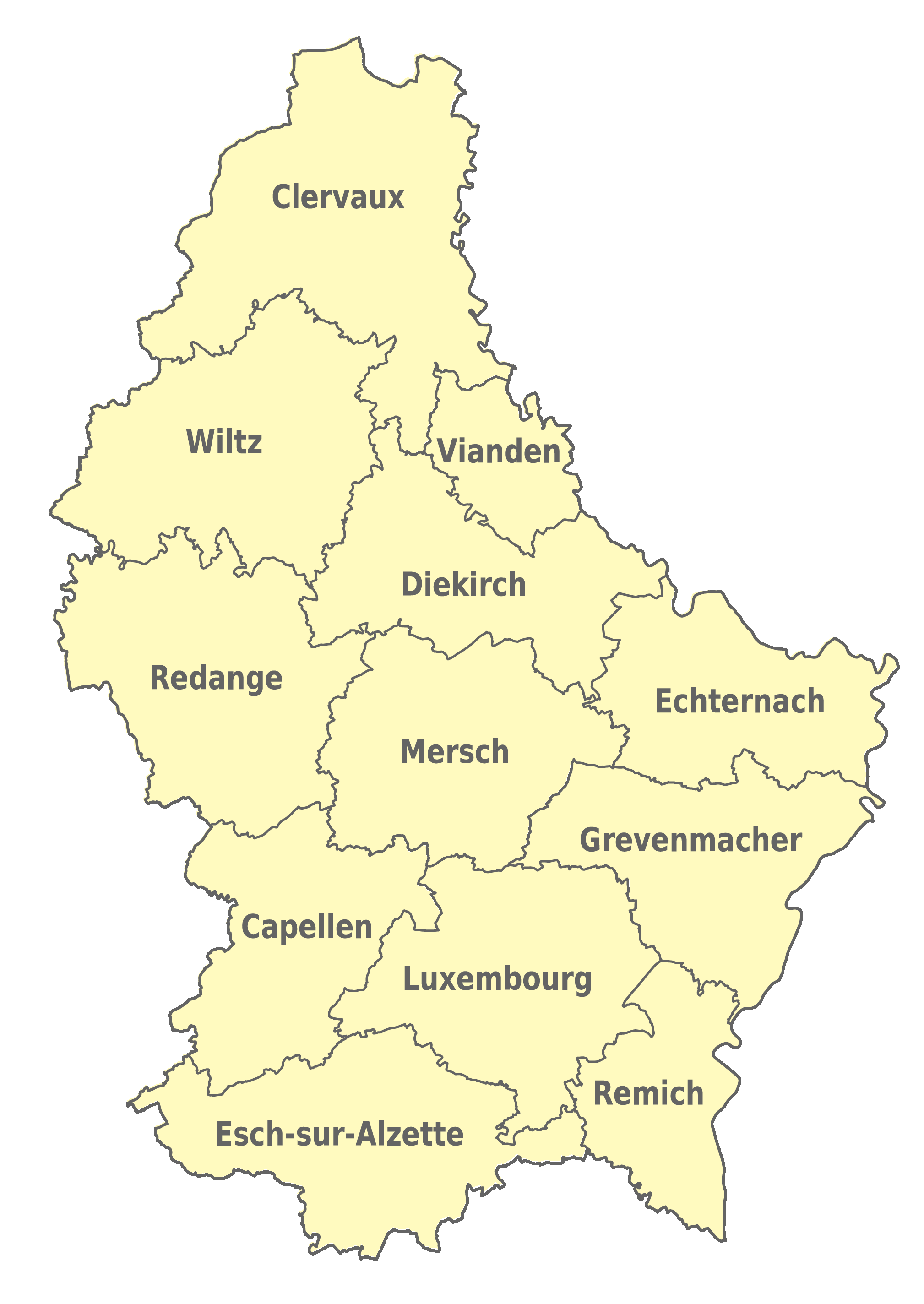 Luxemburg Karte nach Regionen gegliedert