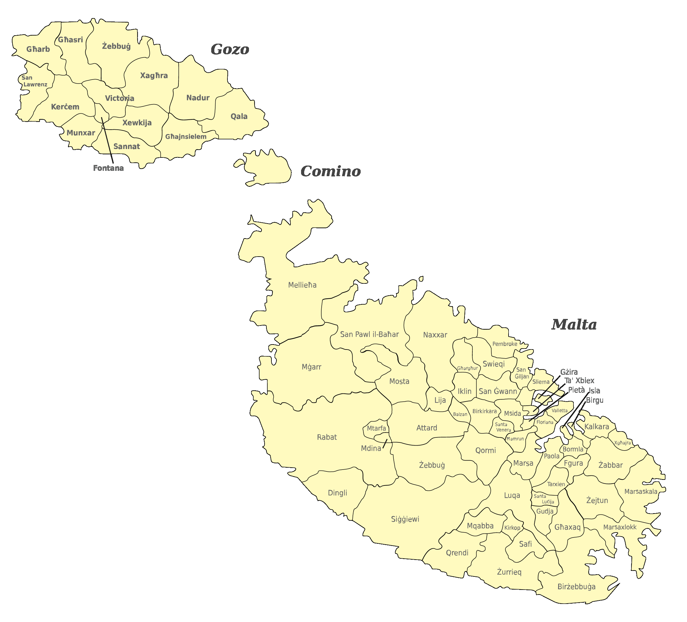 Malta Karte nach Regionen gegliedert