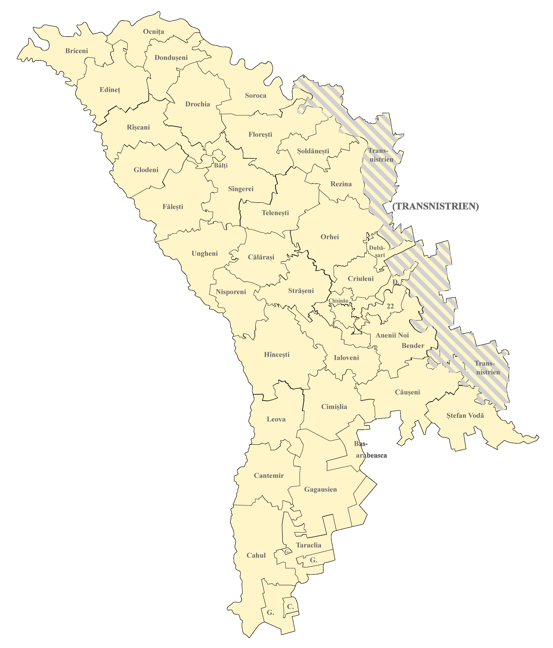 Moldau Karte nach Regionen gegliedert