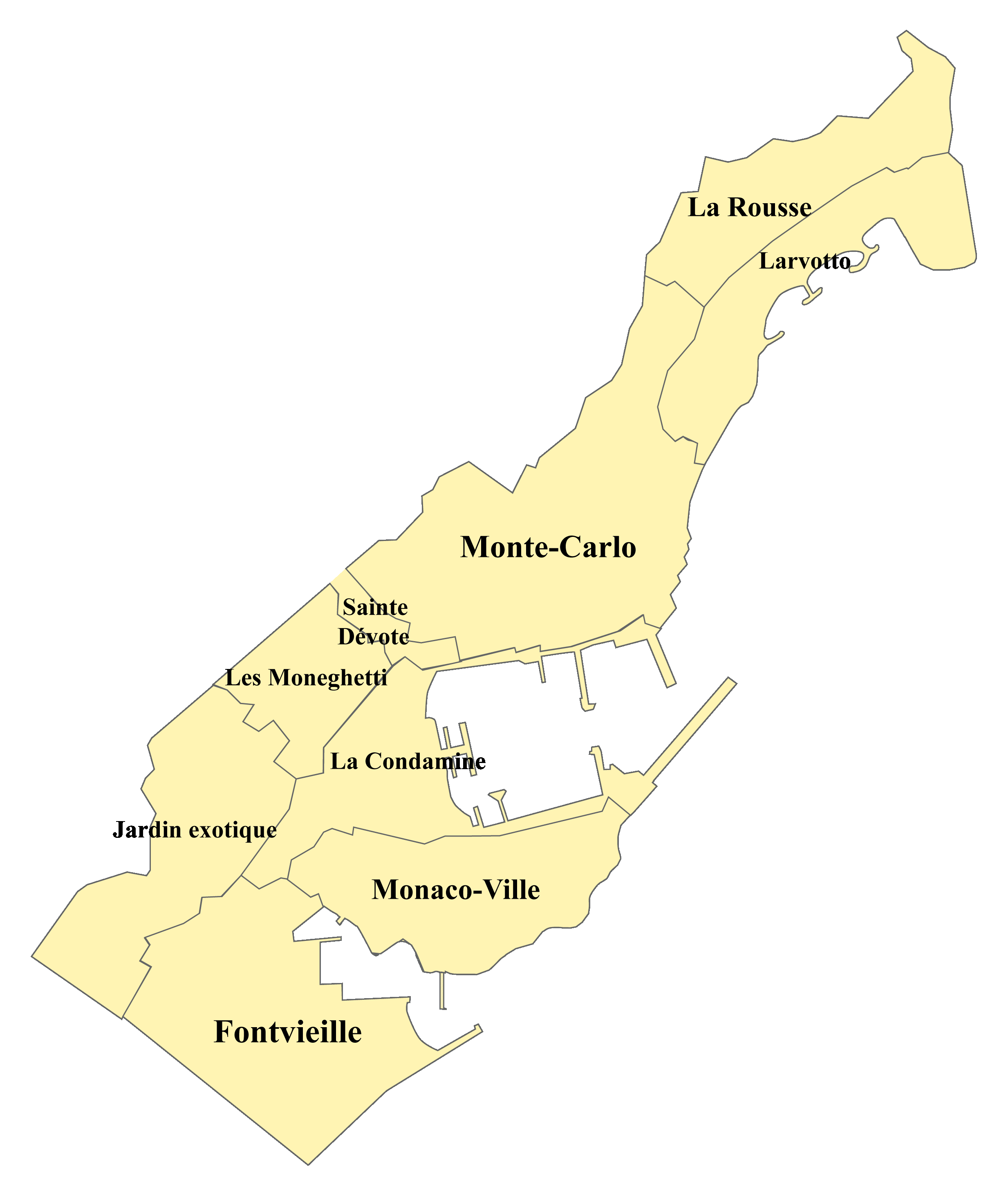 Monaco Karte nach Regionen gegliedert