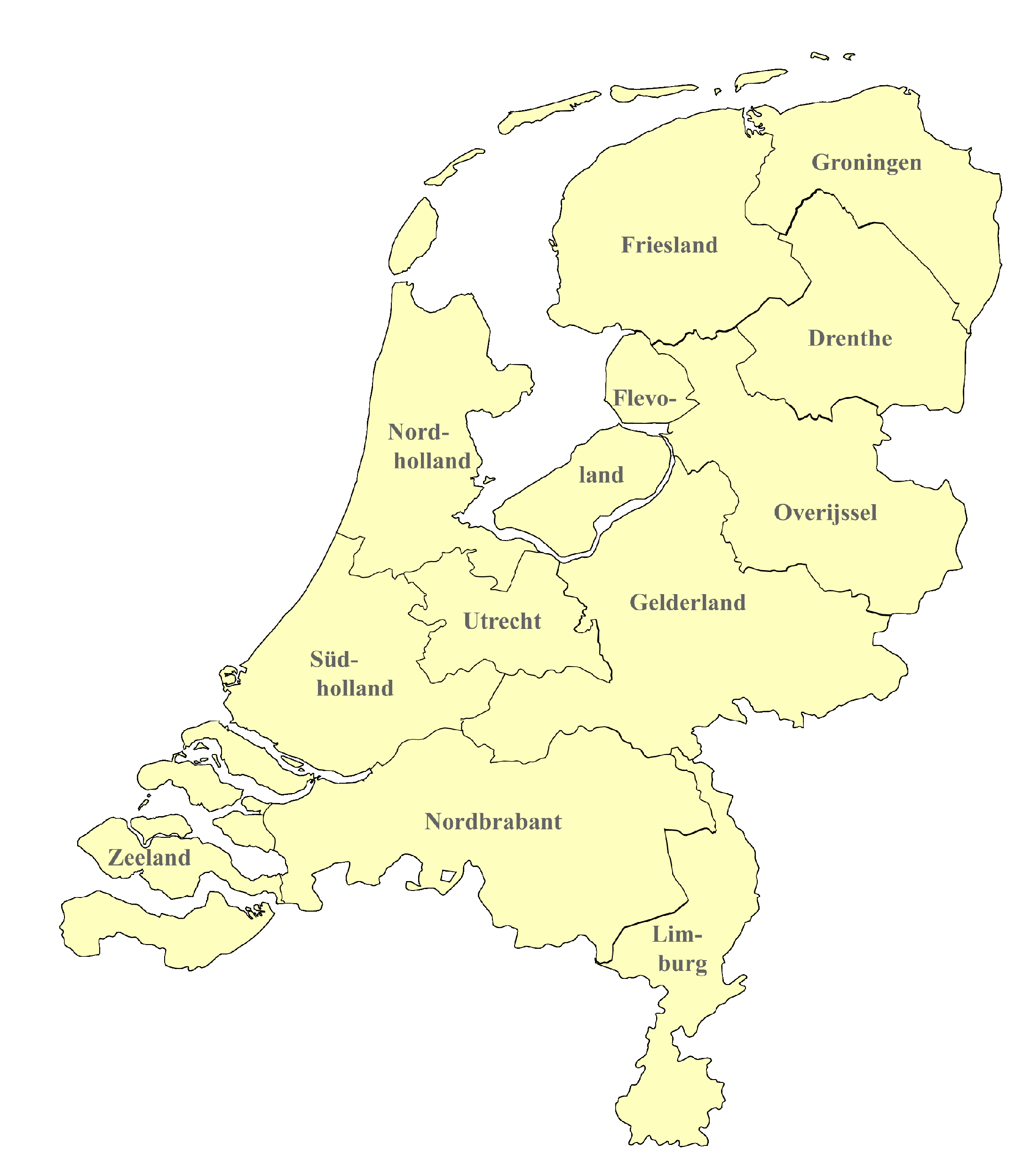 Niederlande Karte nach Regionen gegliedert