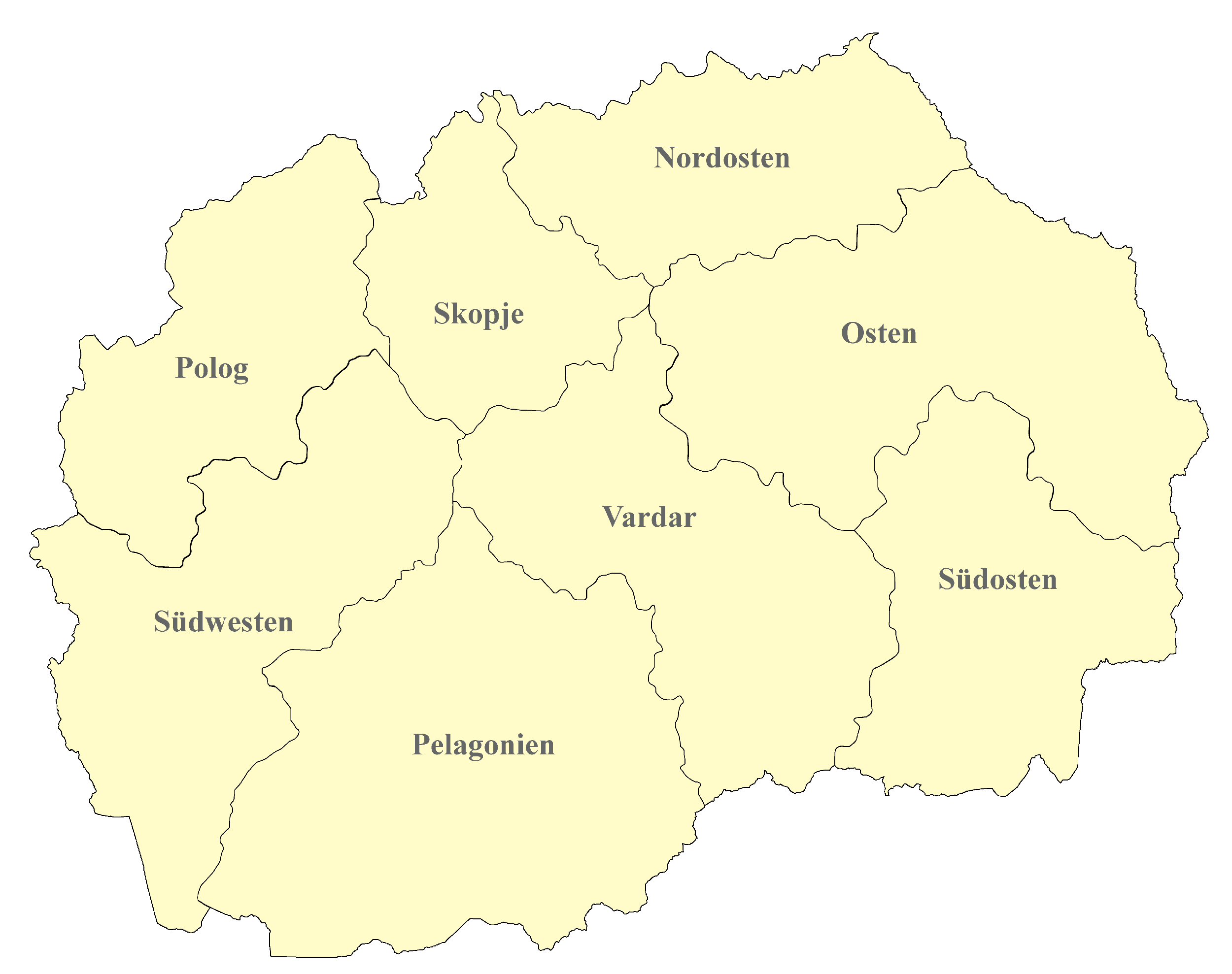 Nordmazedonien Karte nach Regionen gegliedert