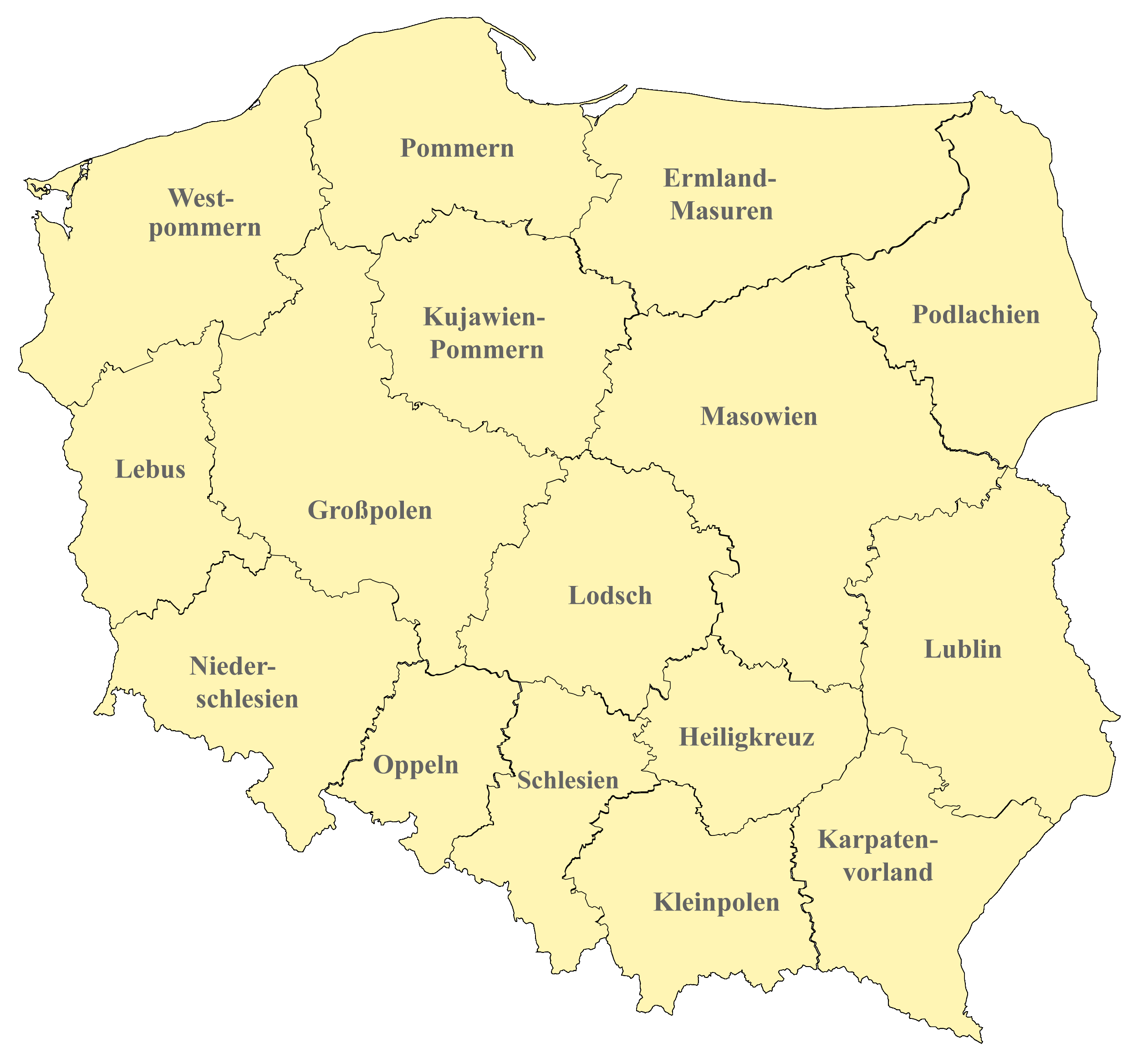 Polen Karte nach Regionen gegliedert