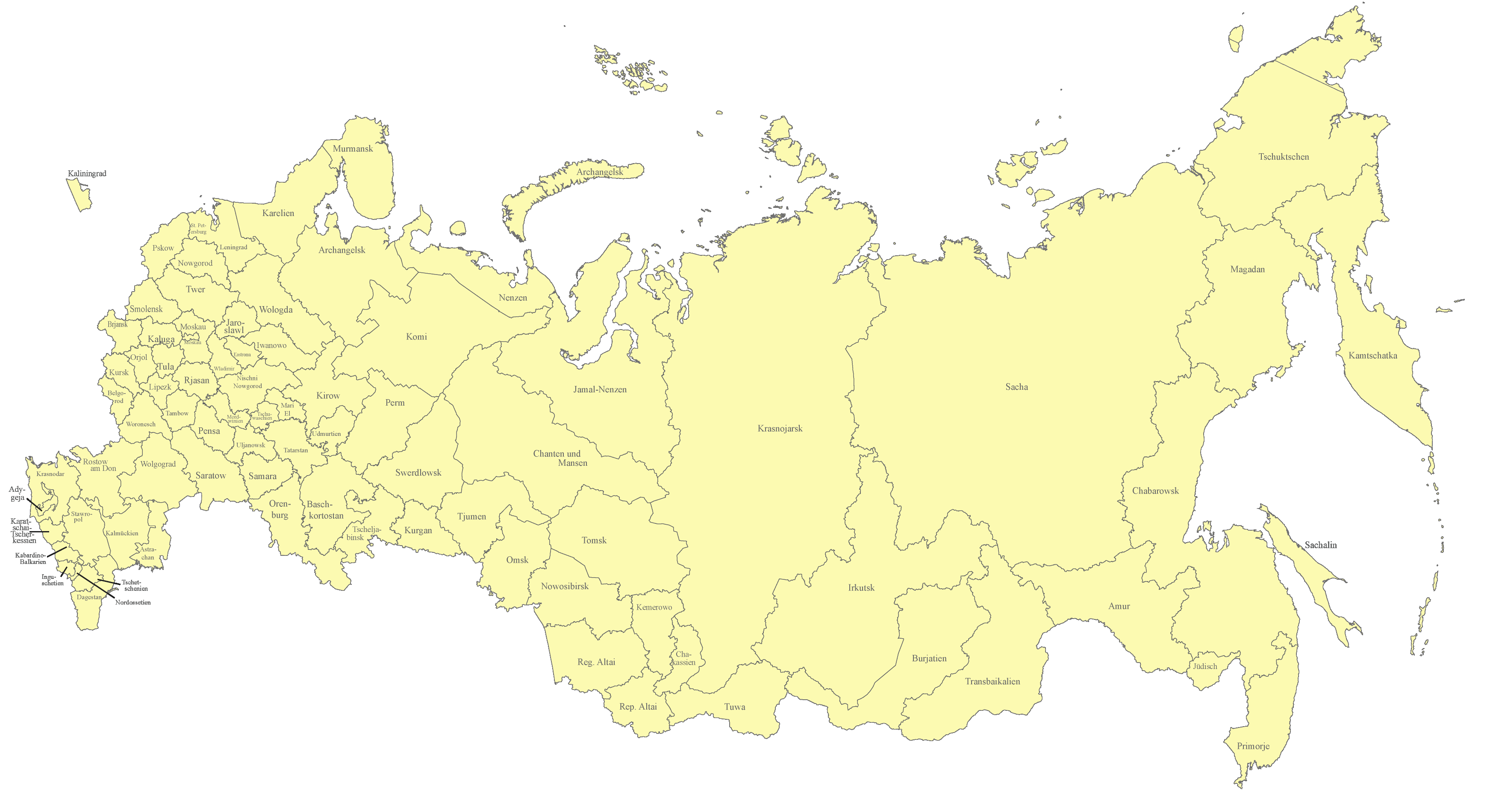 Russland Karte nach Regionen gegliedert