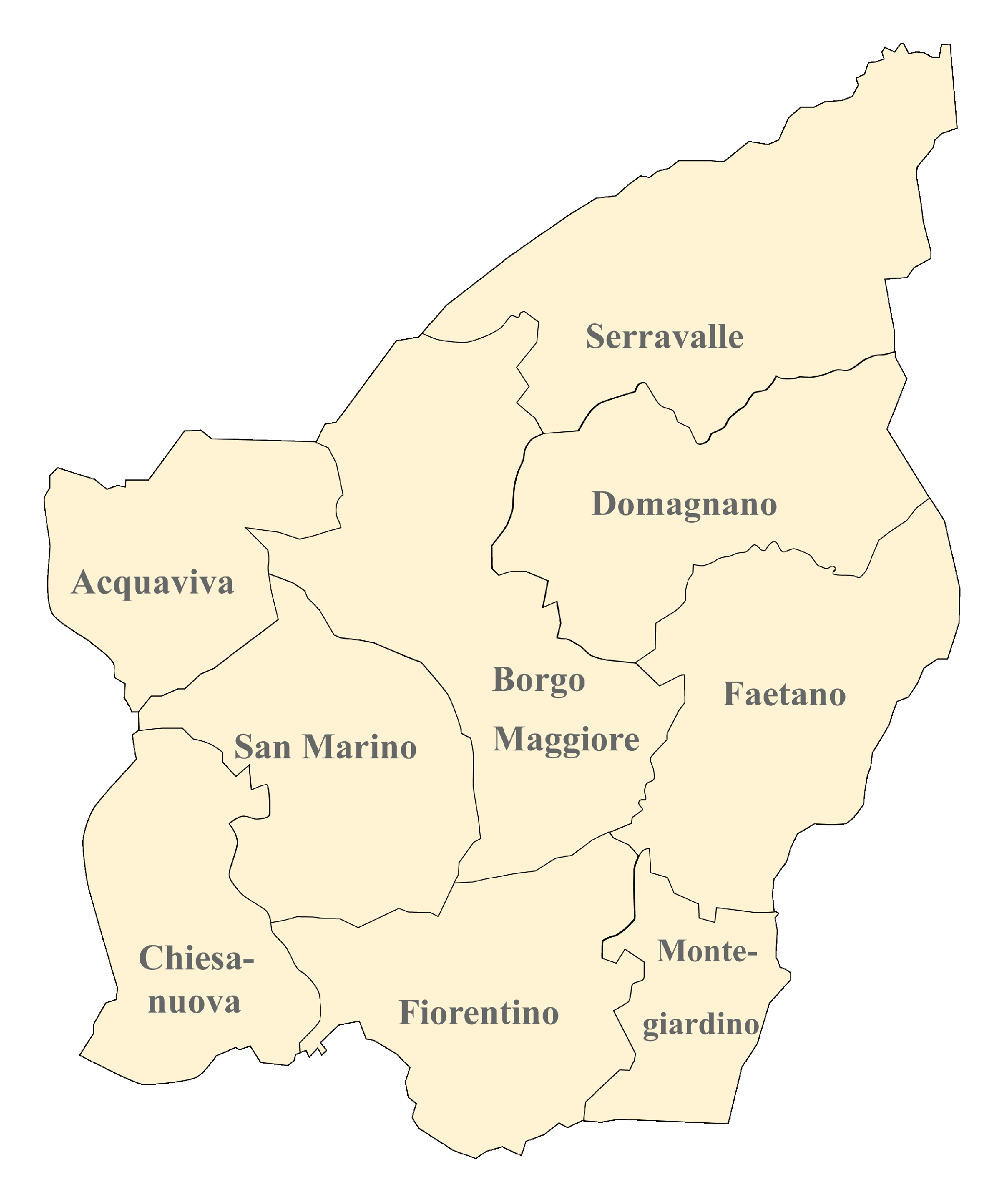San Marino Karte nach Regionen gegliedert