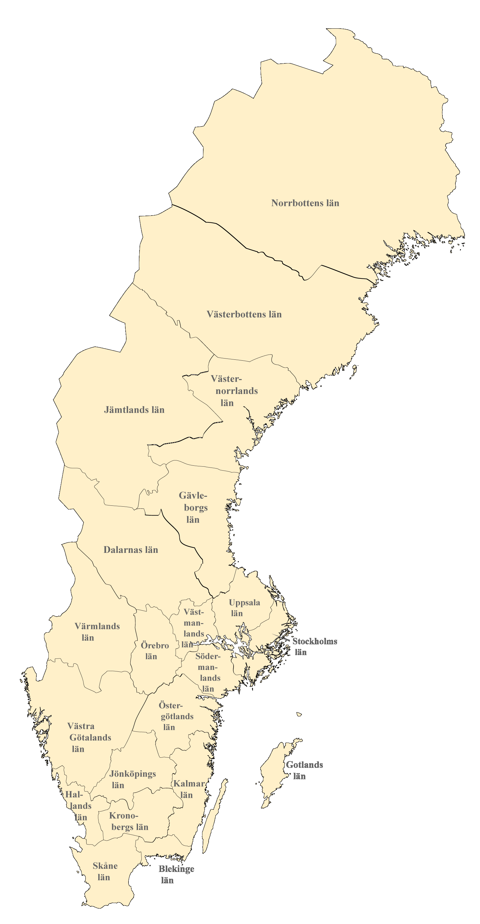 Schweden Karte nach Regionen gegliedert