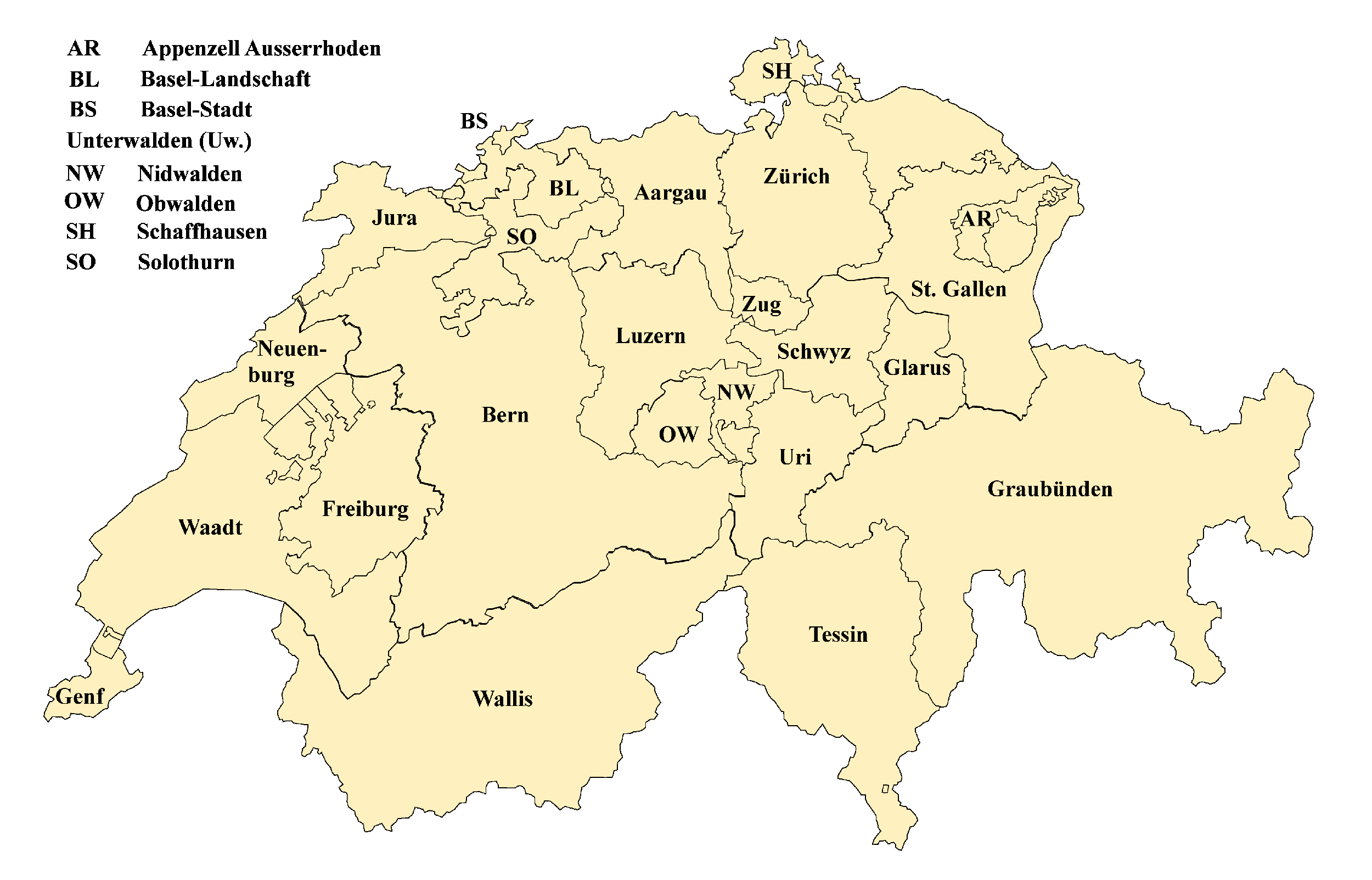 Schweiz Karte nach Regionen gegliedert