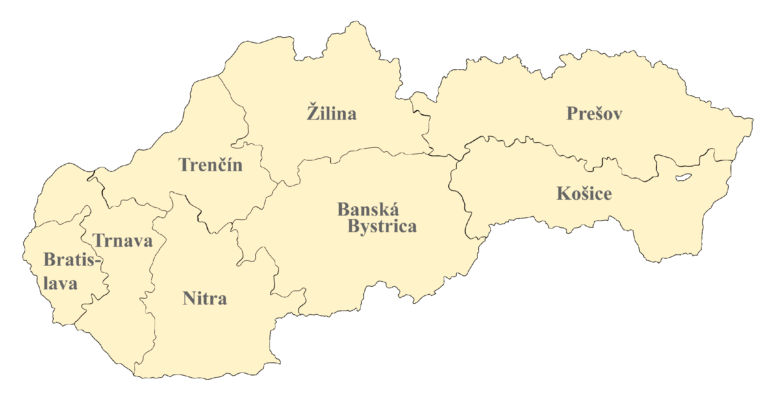 Slowakei Karte nach Regionen gegliedert