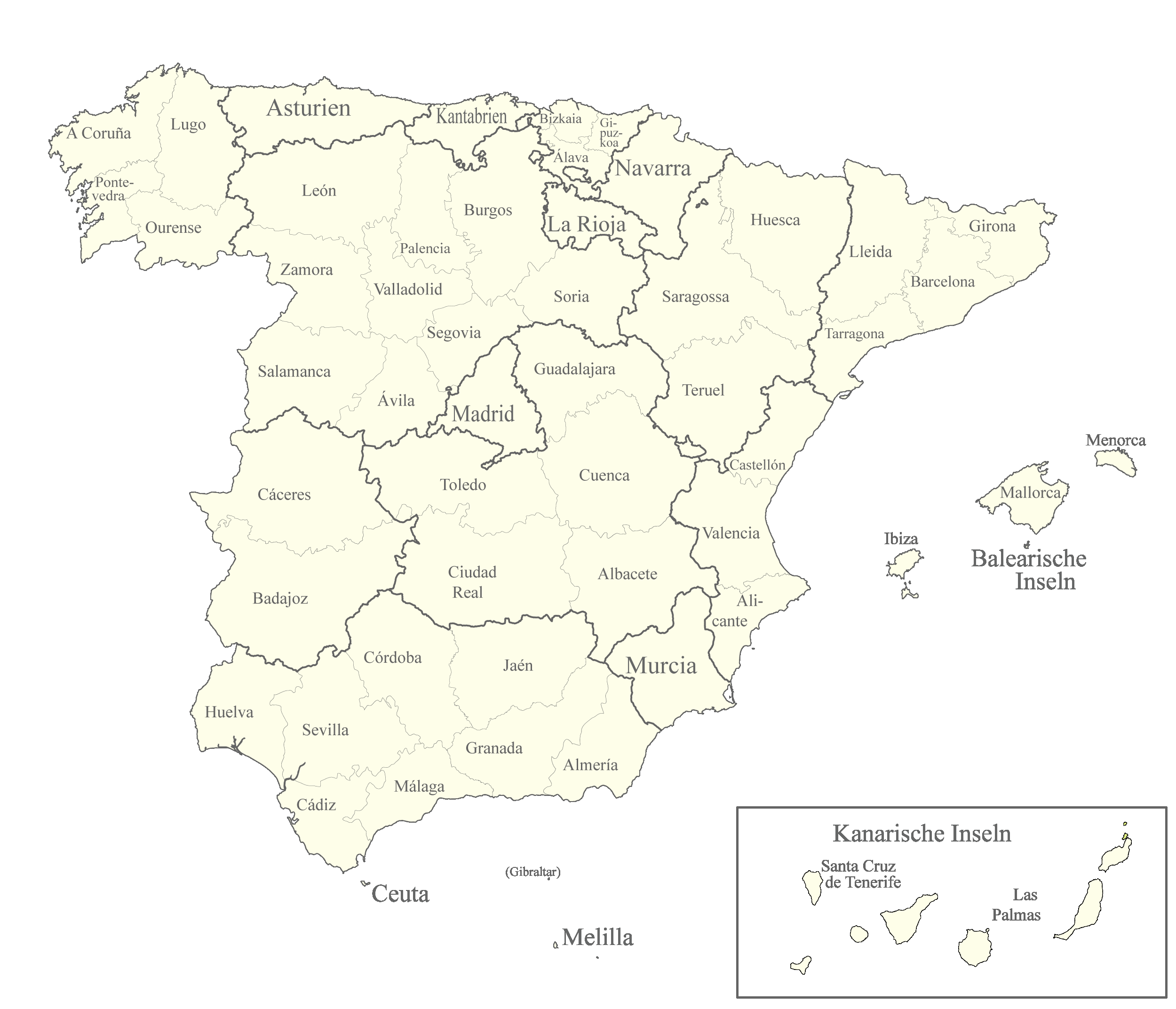 Spanien Karte nach Regionen gegliedert