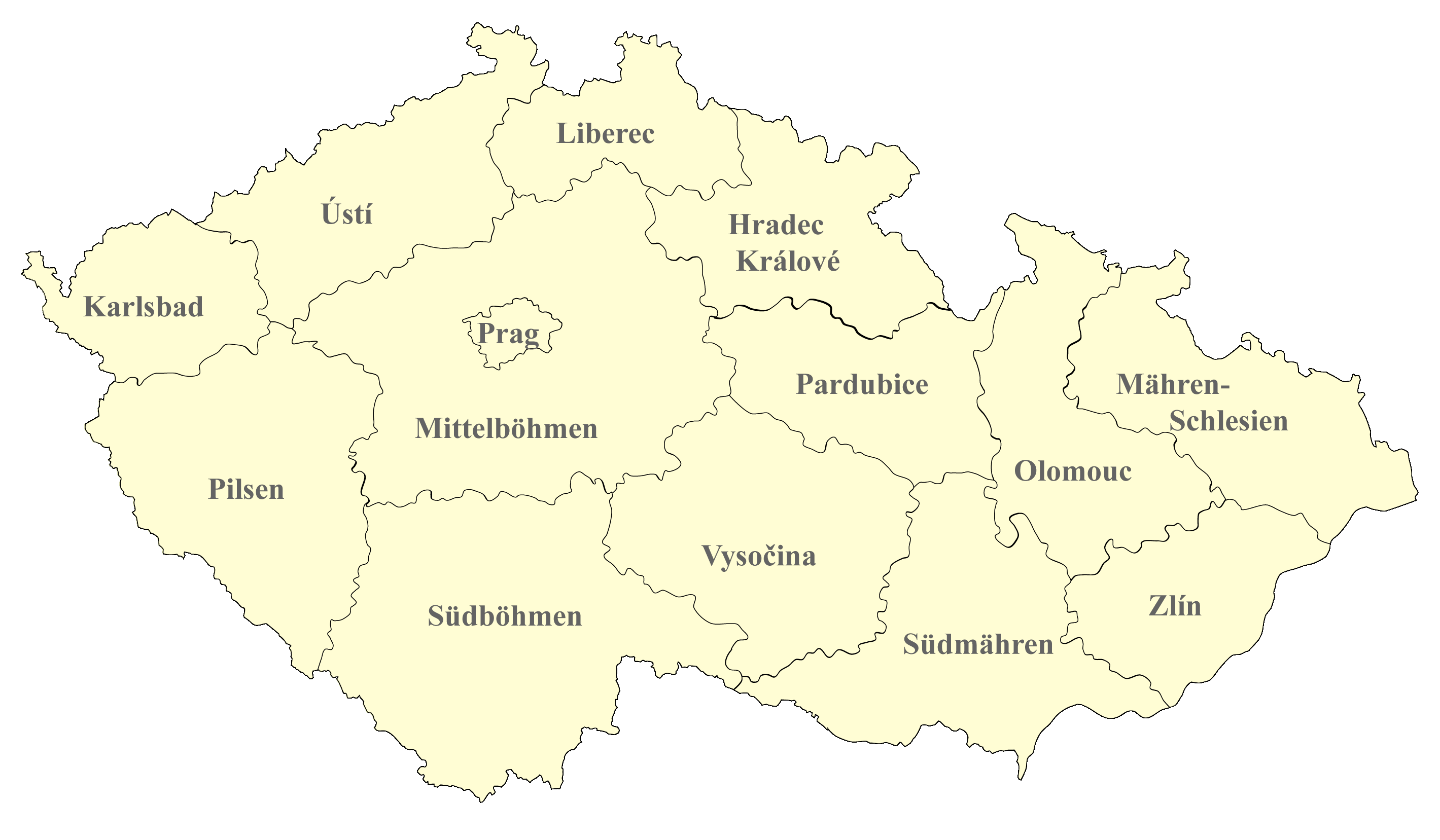 Tschechien Karte nach Regionen gegliedert