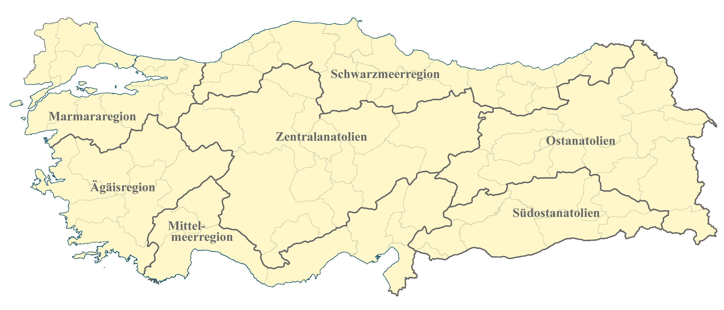 Türkei Karte nach Regionen gegliedert