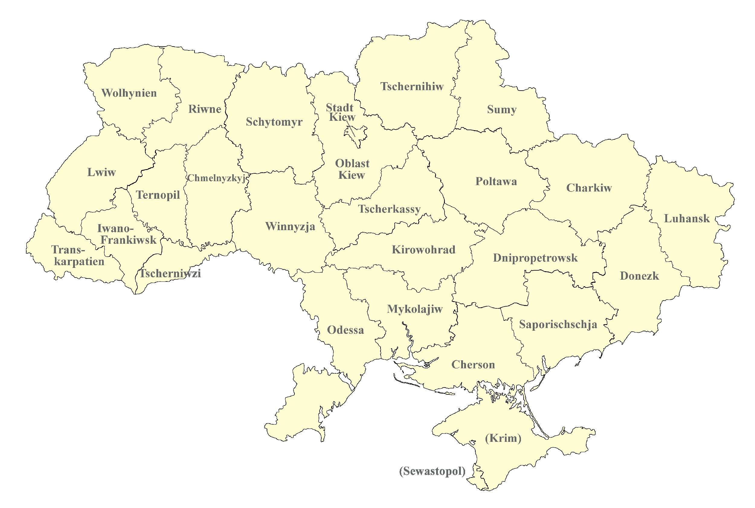 Ukraine Karte nach Regionen gegliedert