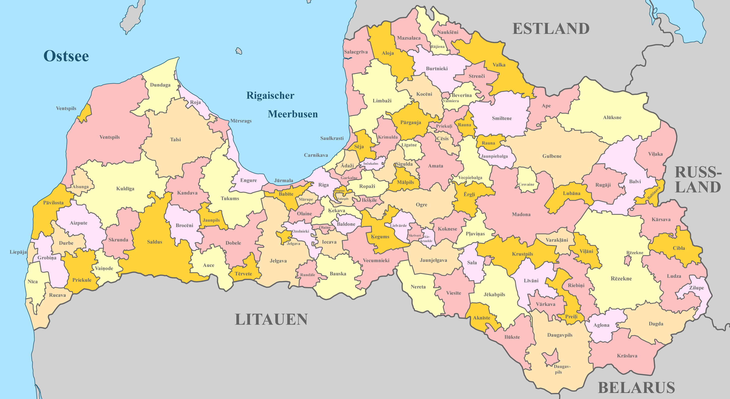 Lettland Karte Mit Regionen Landkarten Mit Provinzen