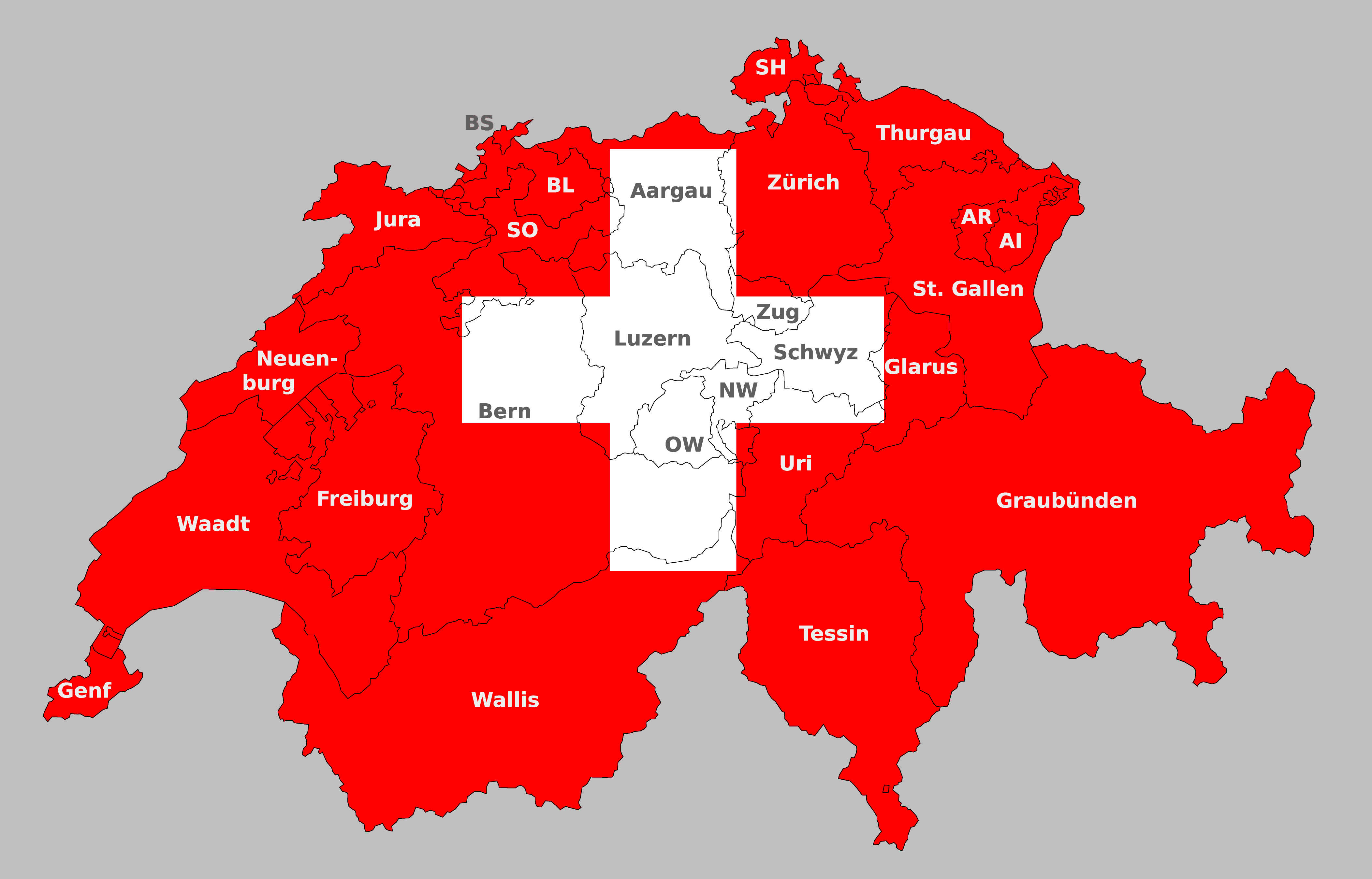Schweiz Karte mit Landesfarben