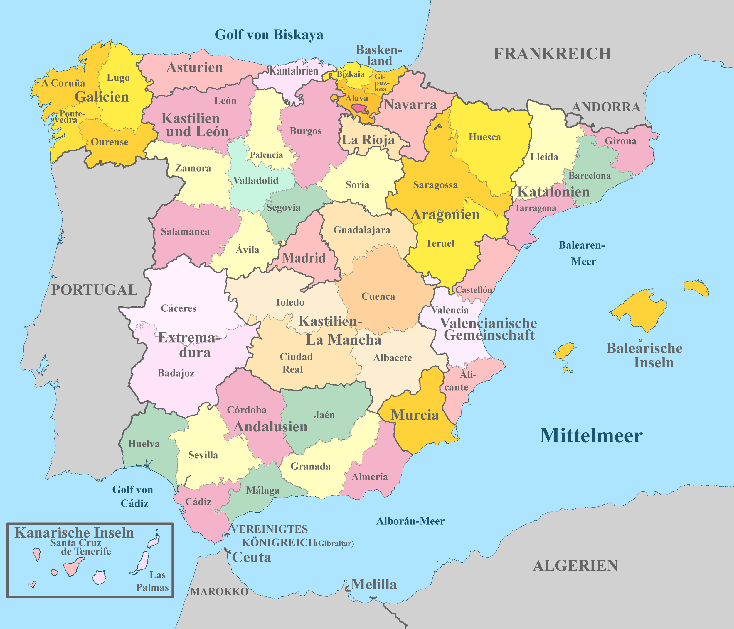 Spanien Karte mit Regionen & Landkarten mit Provinzen