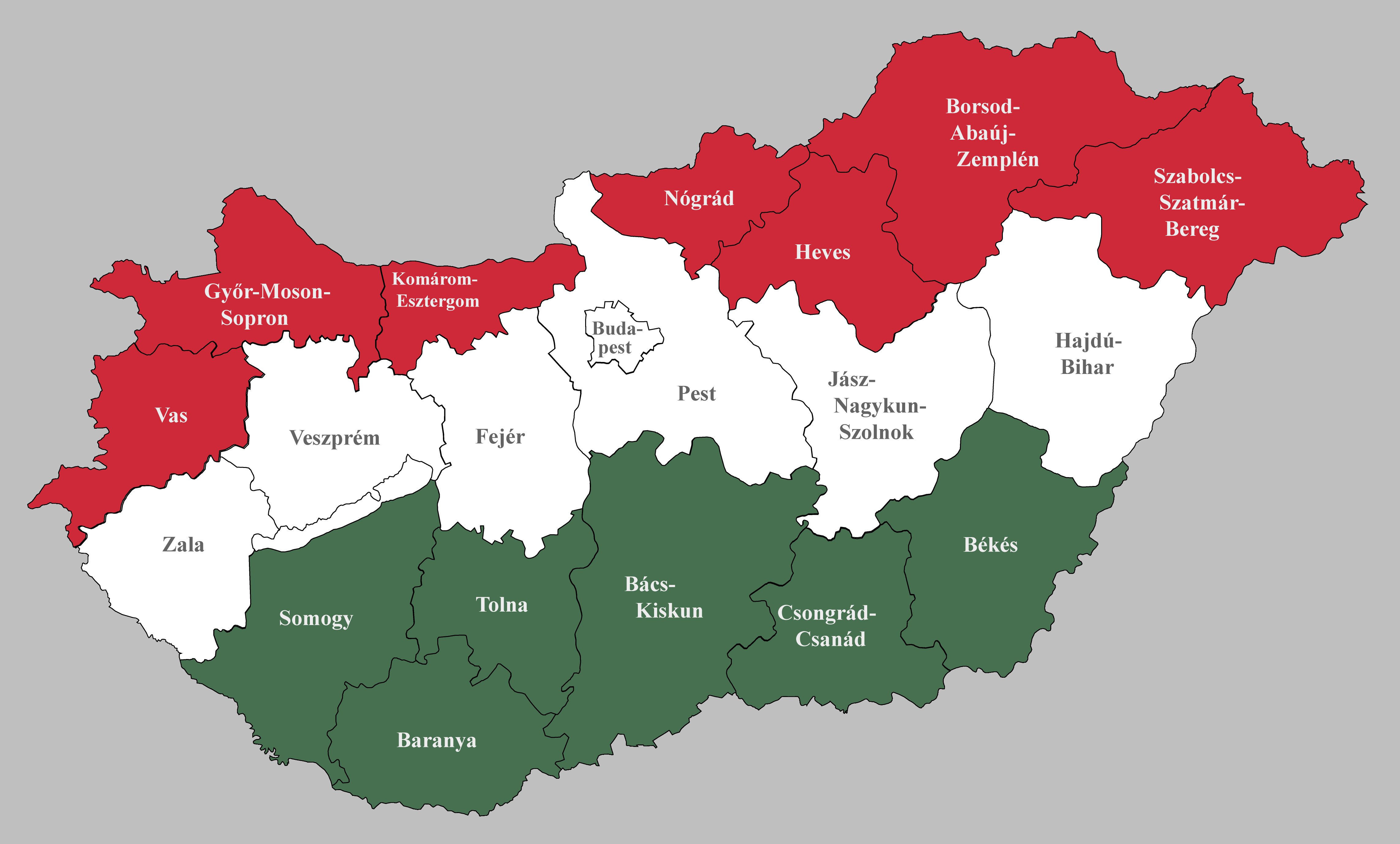 Ungarn Karte mit Landesfarben