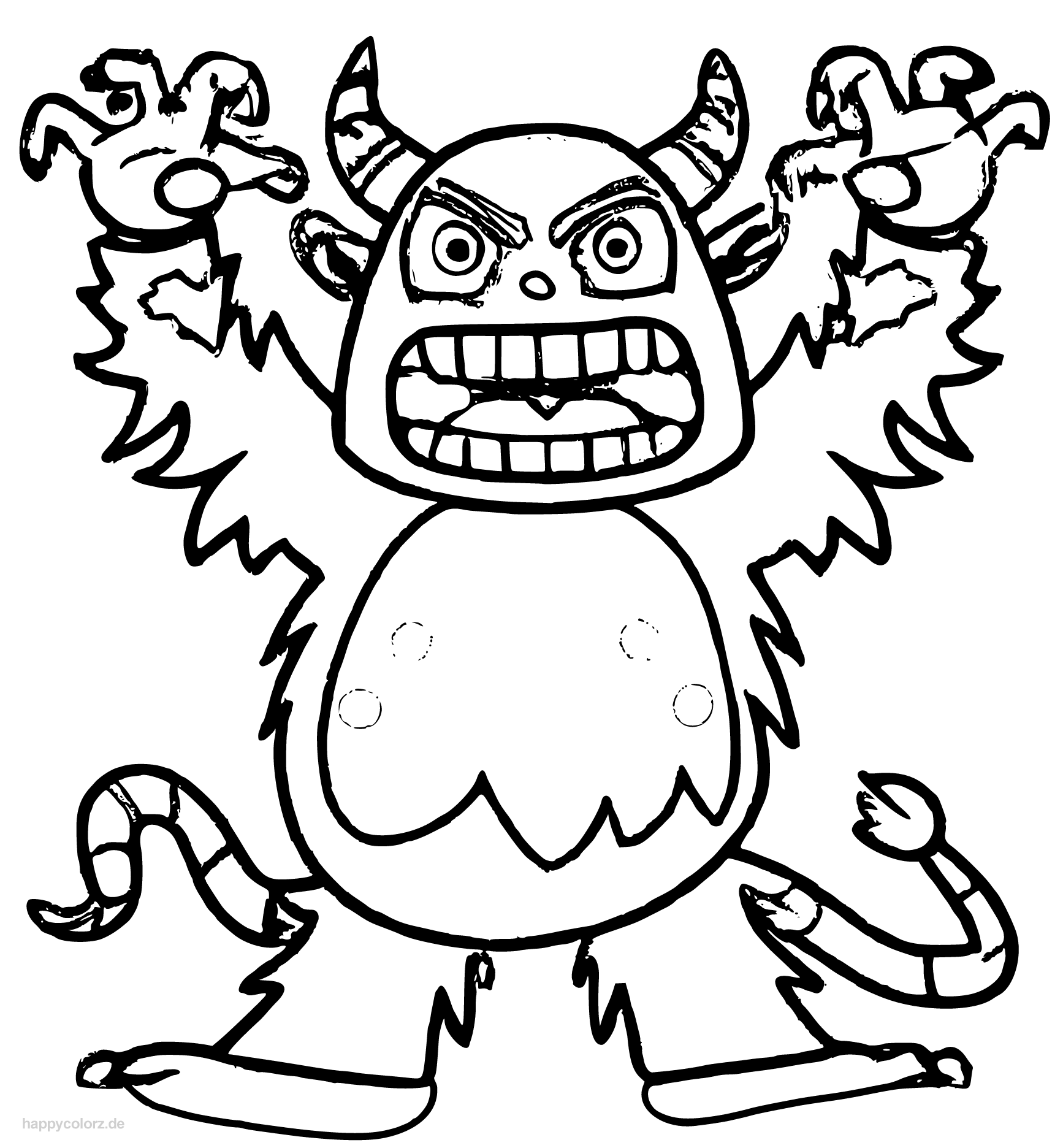 Ausmalbild Gruseliges Monster mit Hörnern