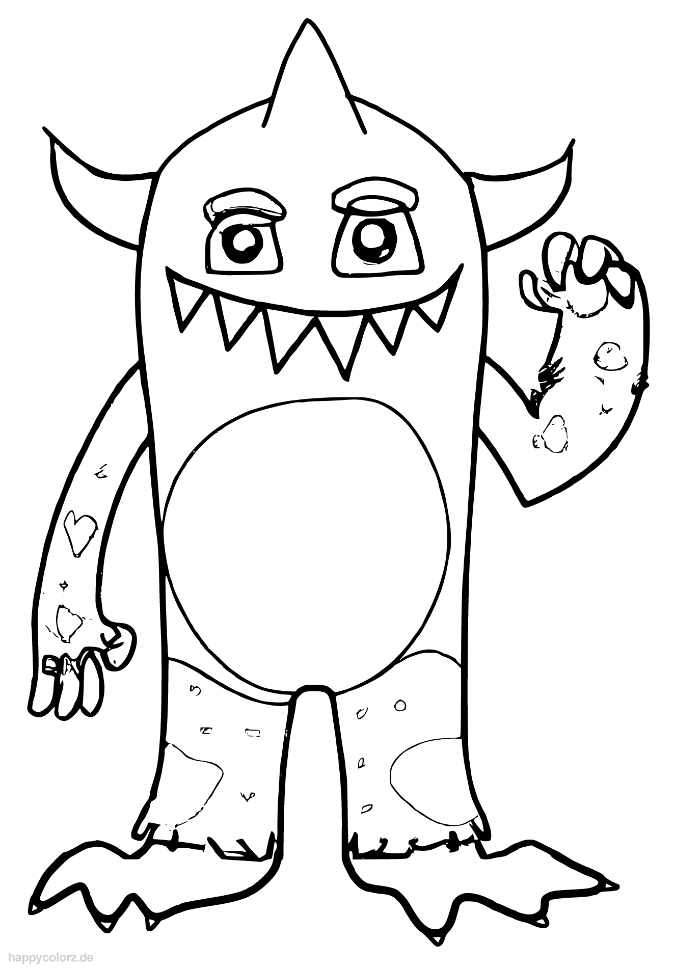 Ausmalbild Monster mit drei Hörnern