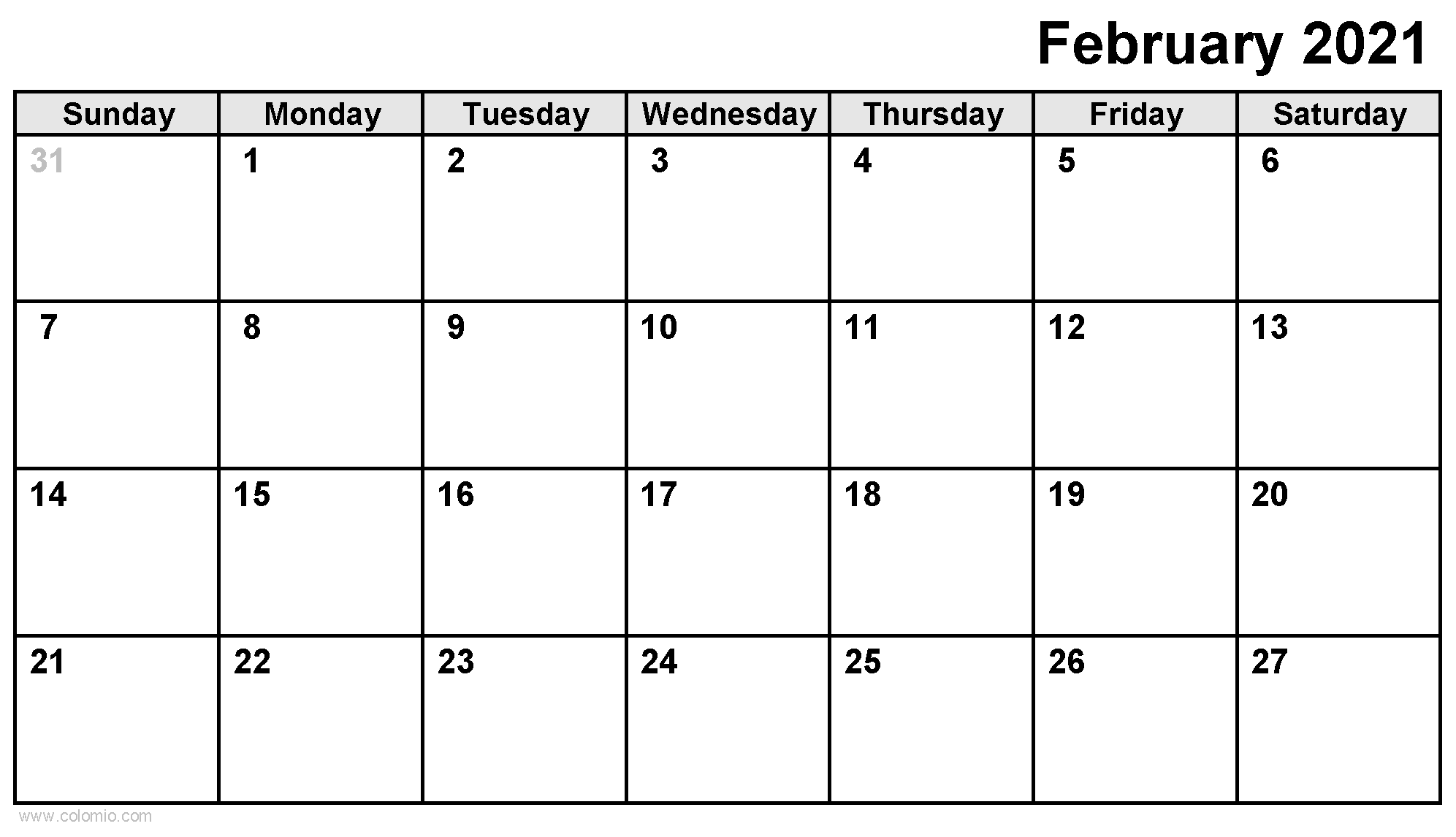 February 2021 Calendar printable
