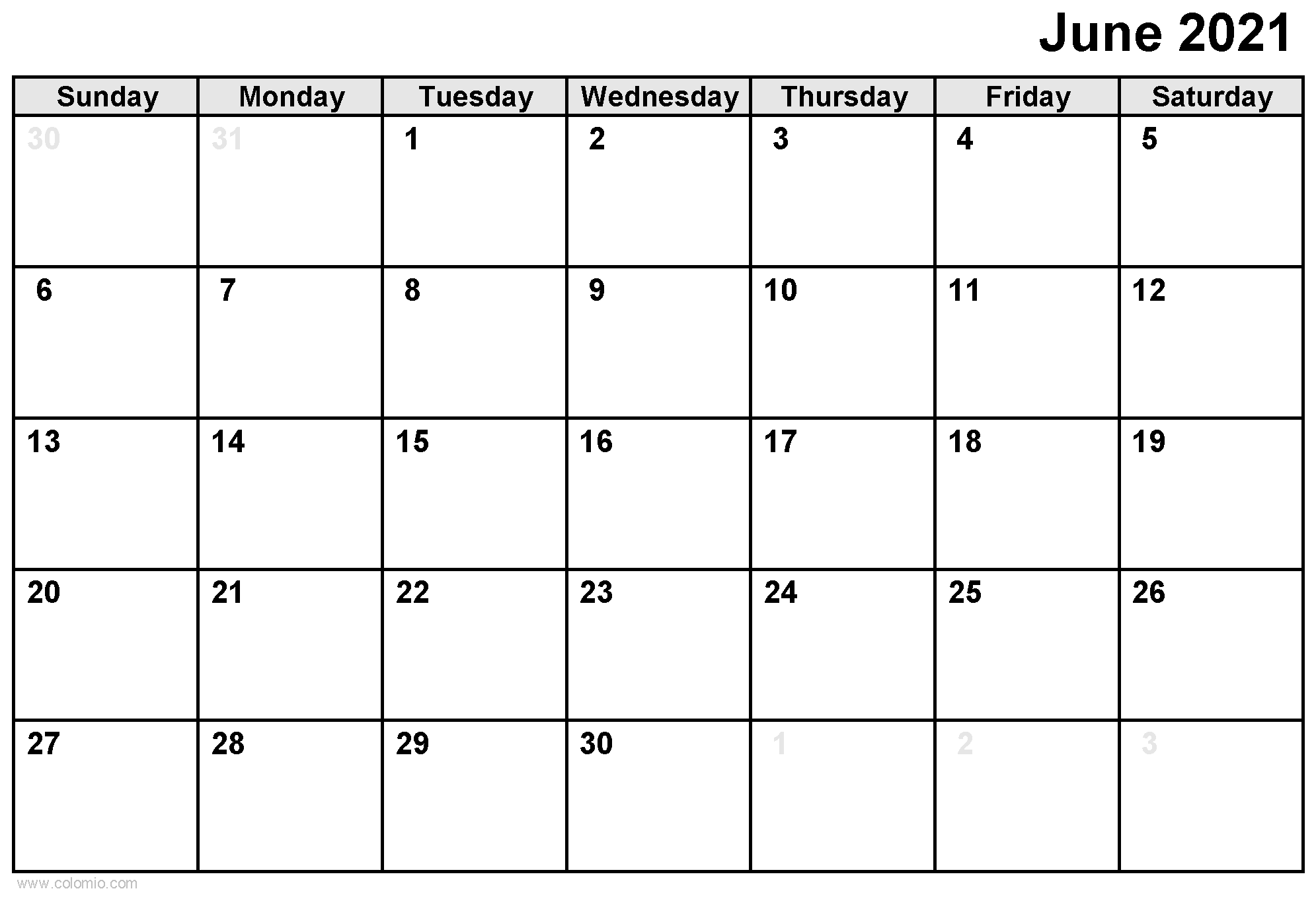 June 2021 Calendar printable
