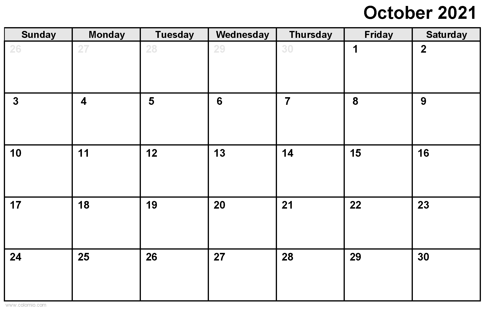 October 2021 Calendar printable