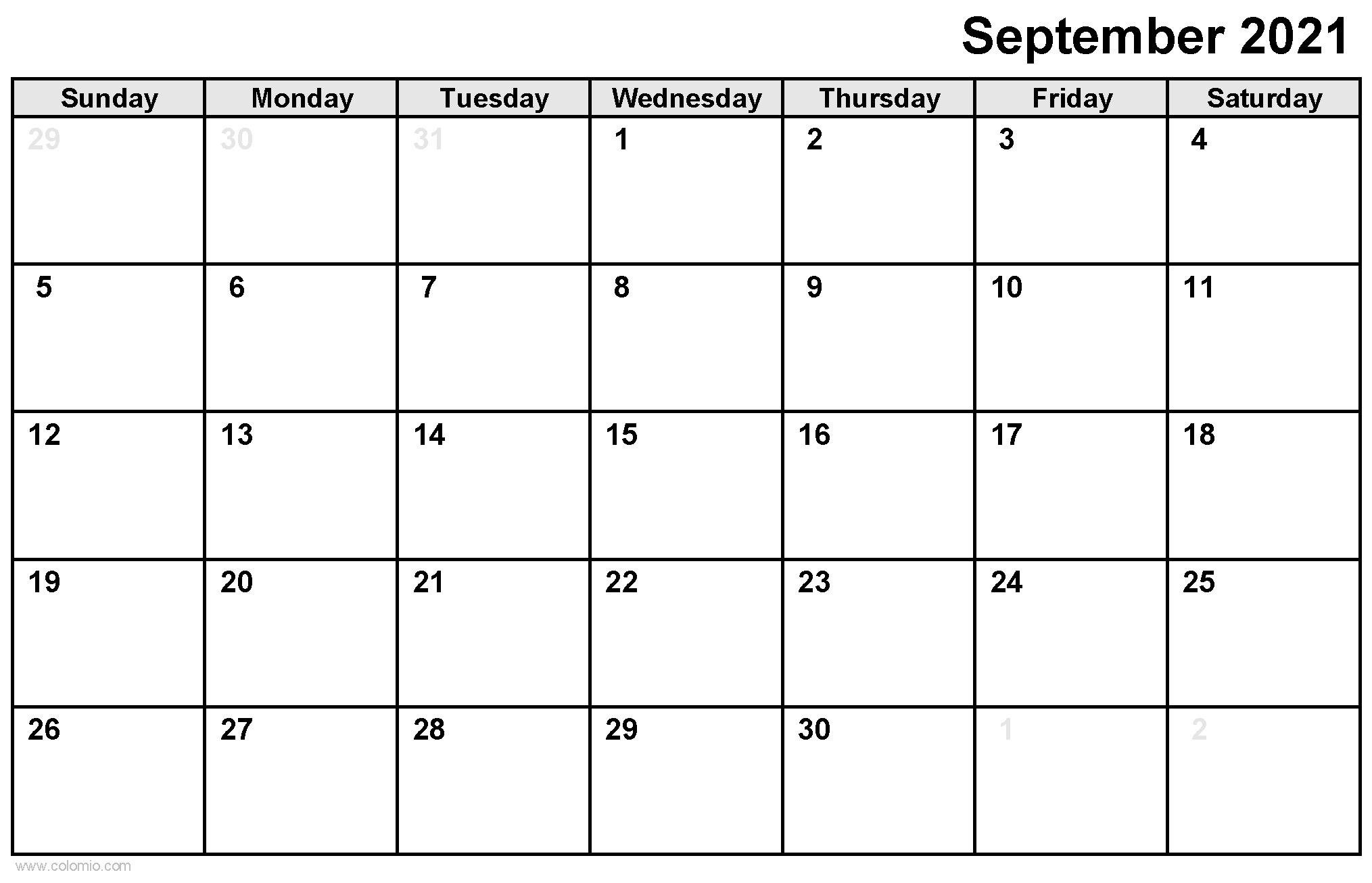 September 2021 Calendar printable