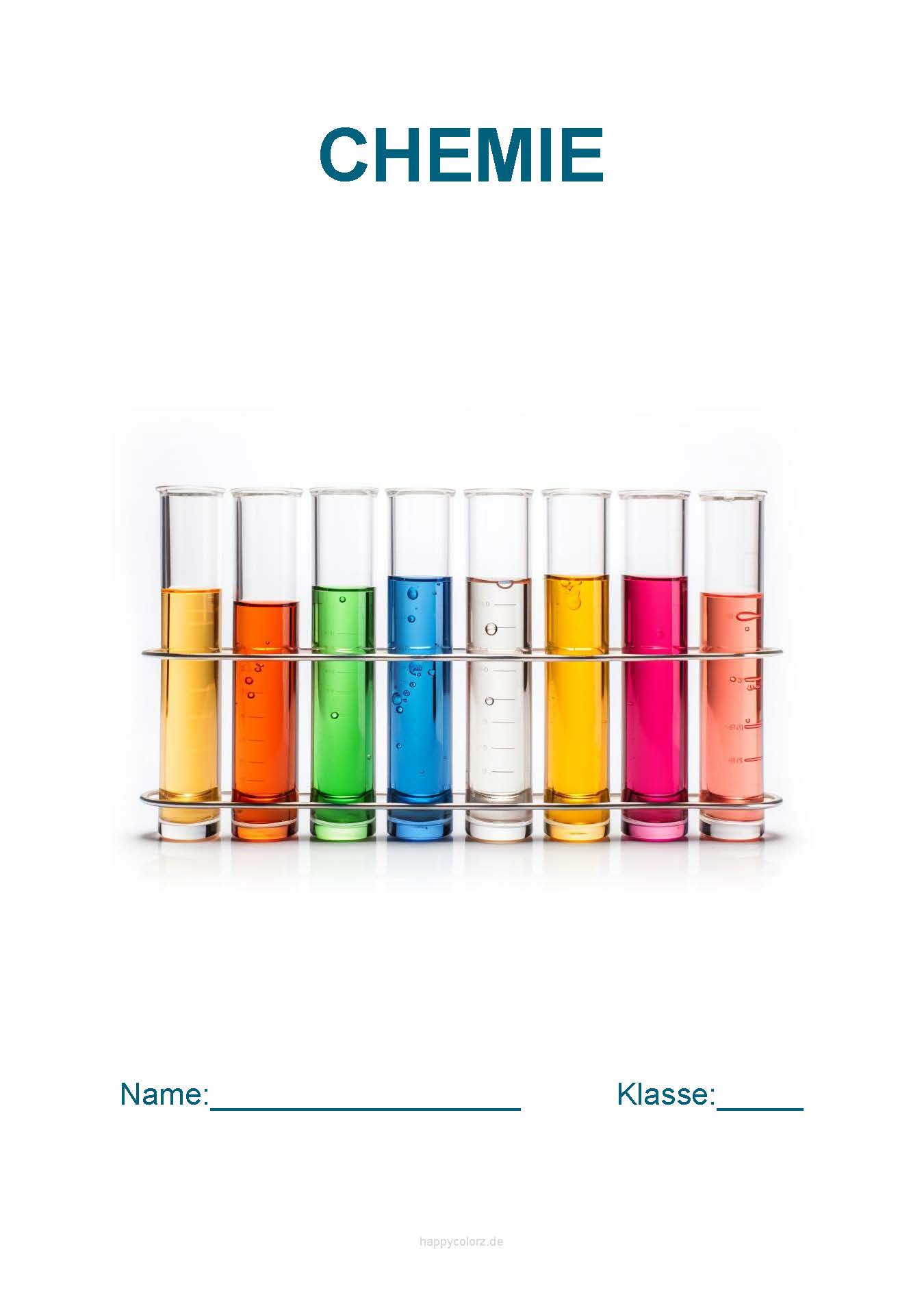 Chemie Deckblatt mit Reagenzgläsern kostenlos ausdrucken (pdf)