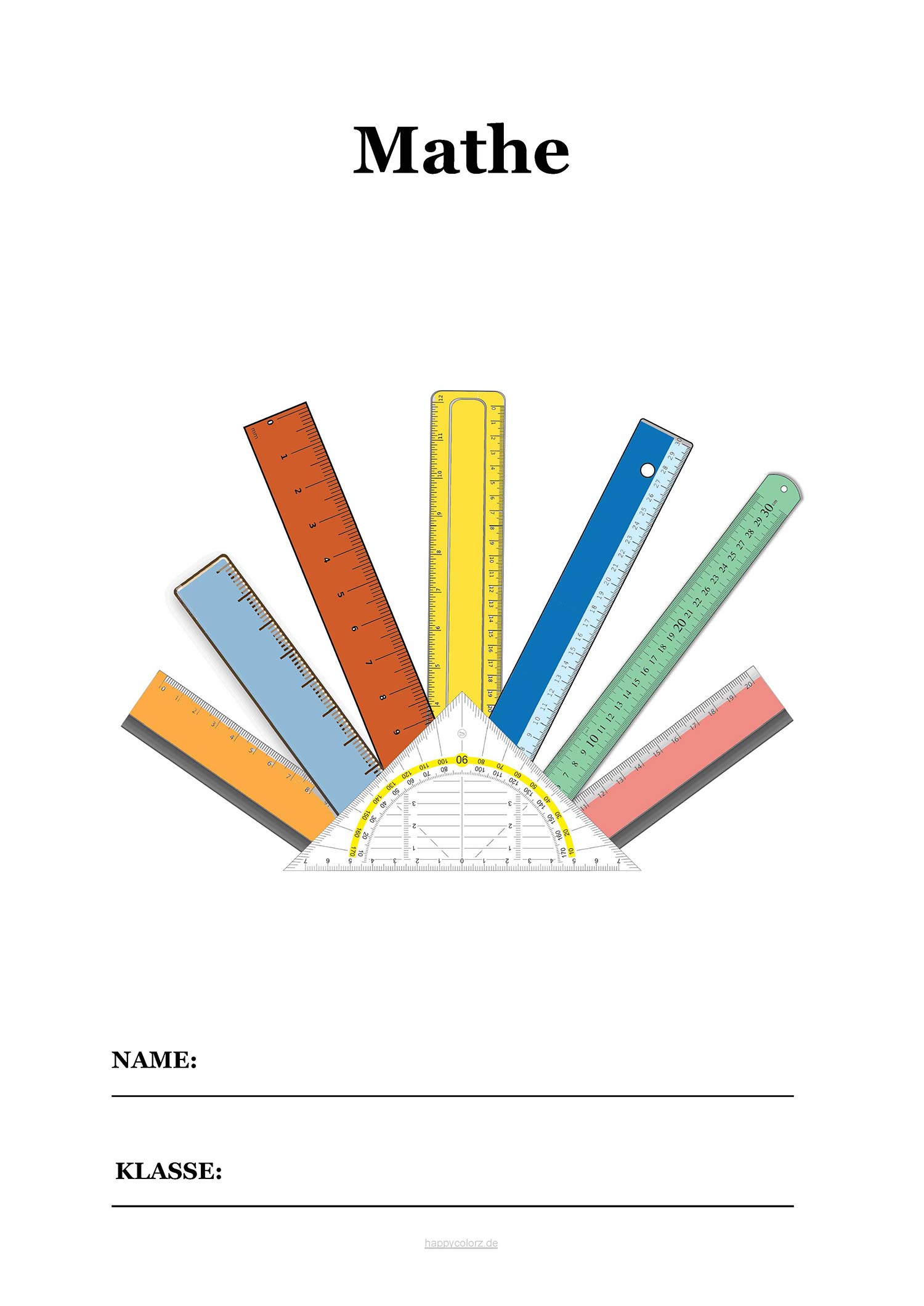 Deckblatt Mathe mit bunten Linealen kostenlos ausdrucken (pdf)