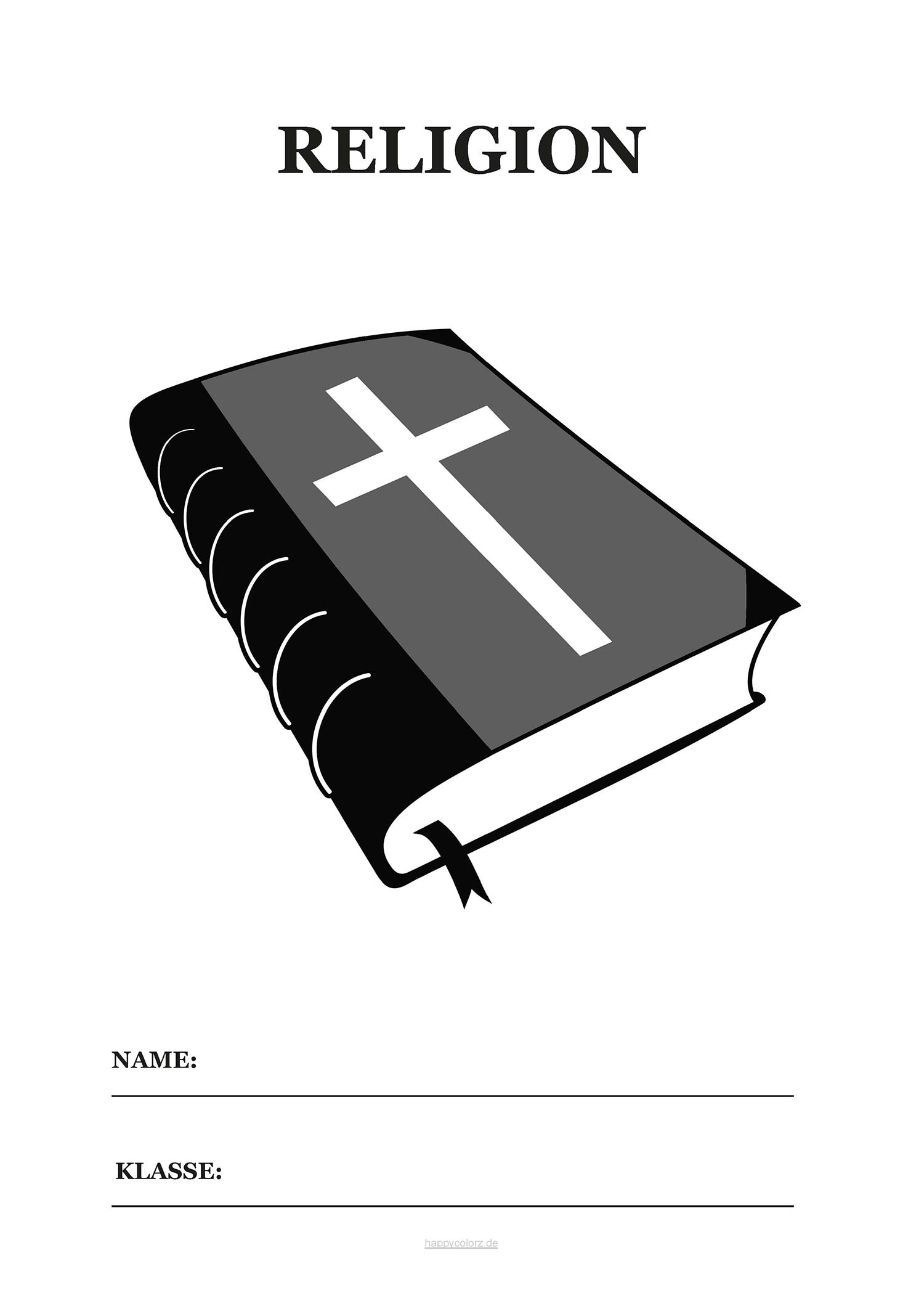 Deckblatt Religion mit Bibel kostenlos ausdrucken (pdf)