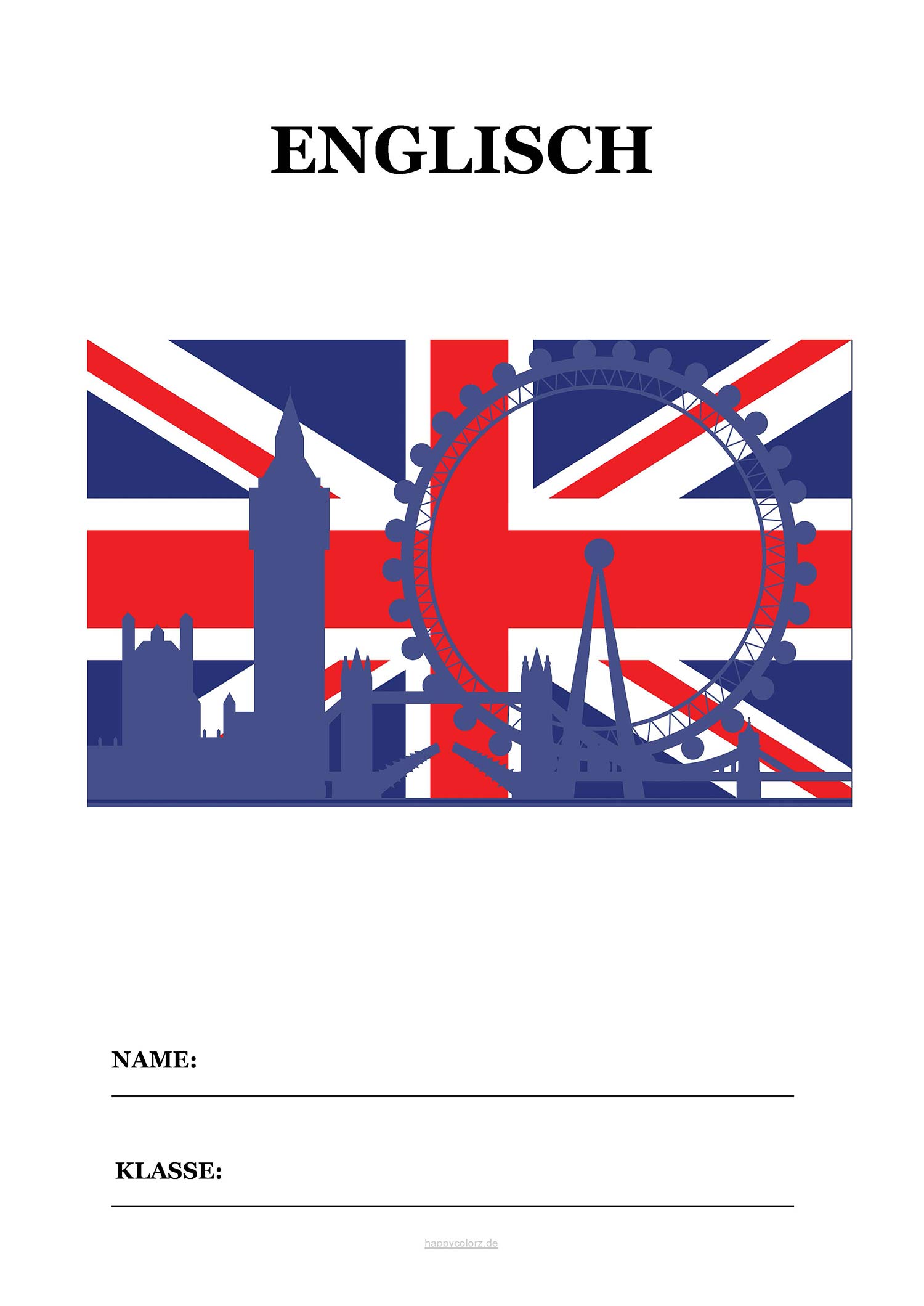 Deckblatt Englisch mit Fahne kostenlos ausdrucken (pdf)