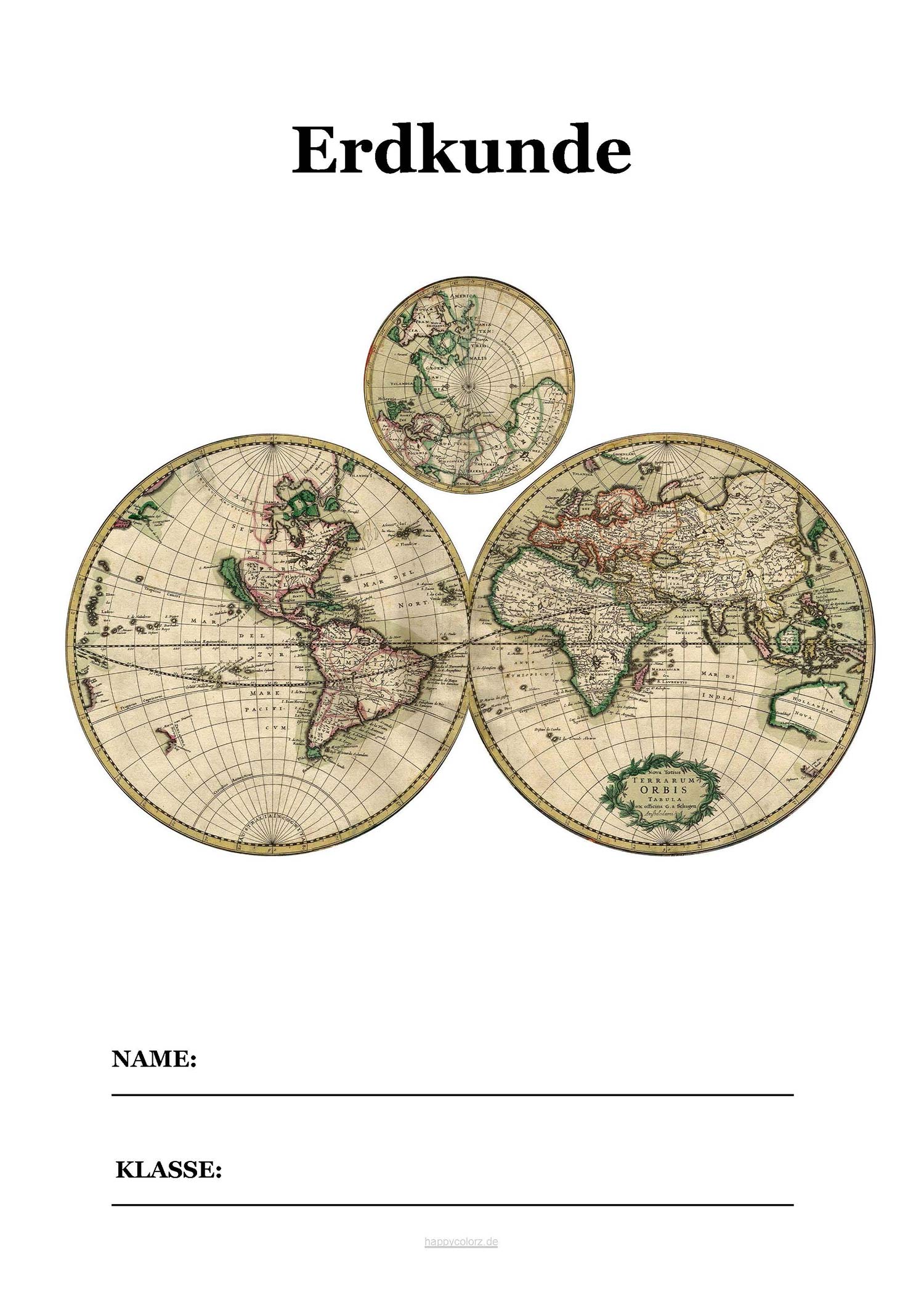 Erdkunde Deckblatt mit historischer Landkarte zum kostenlosen ausdrucken (pdf)