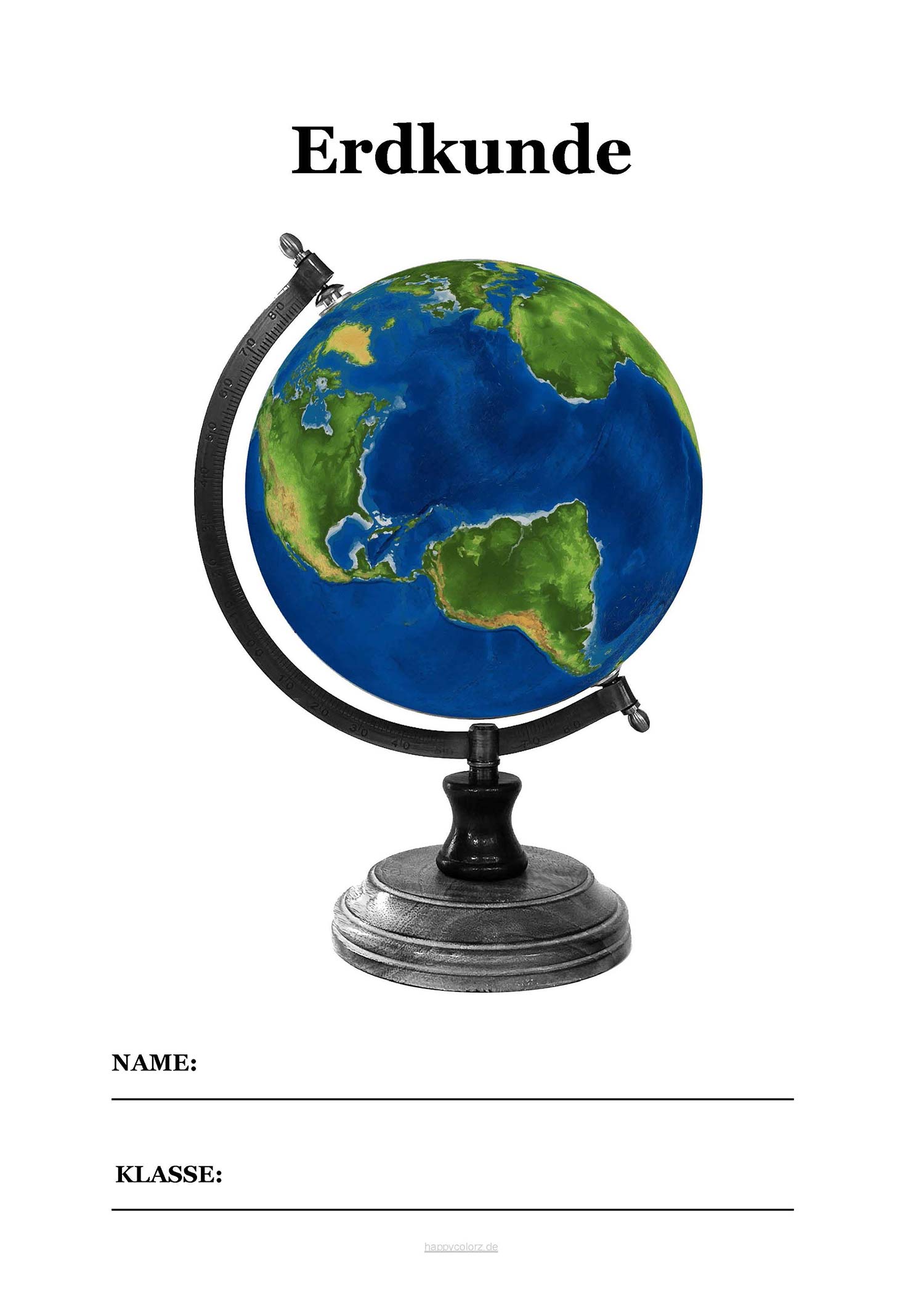 Deckblatt Erdkunde mit Globus kostenlos ausdrucken (pdf)