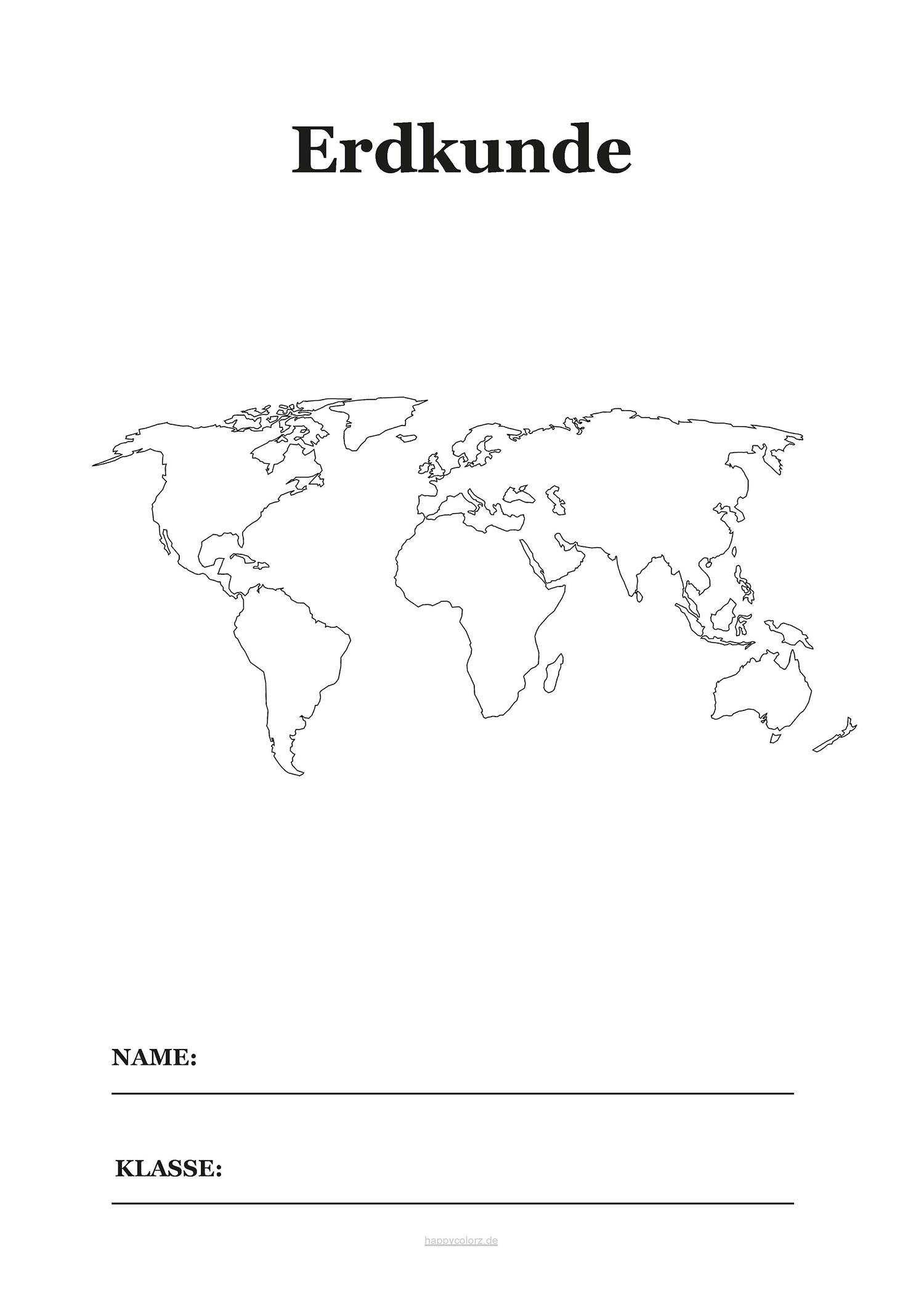 Erdkunde Deckblatt mit Karte zum kostenlosen ausdrucken (pdf)