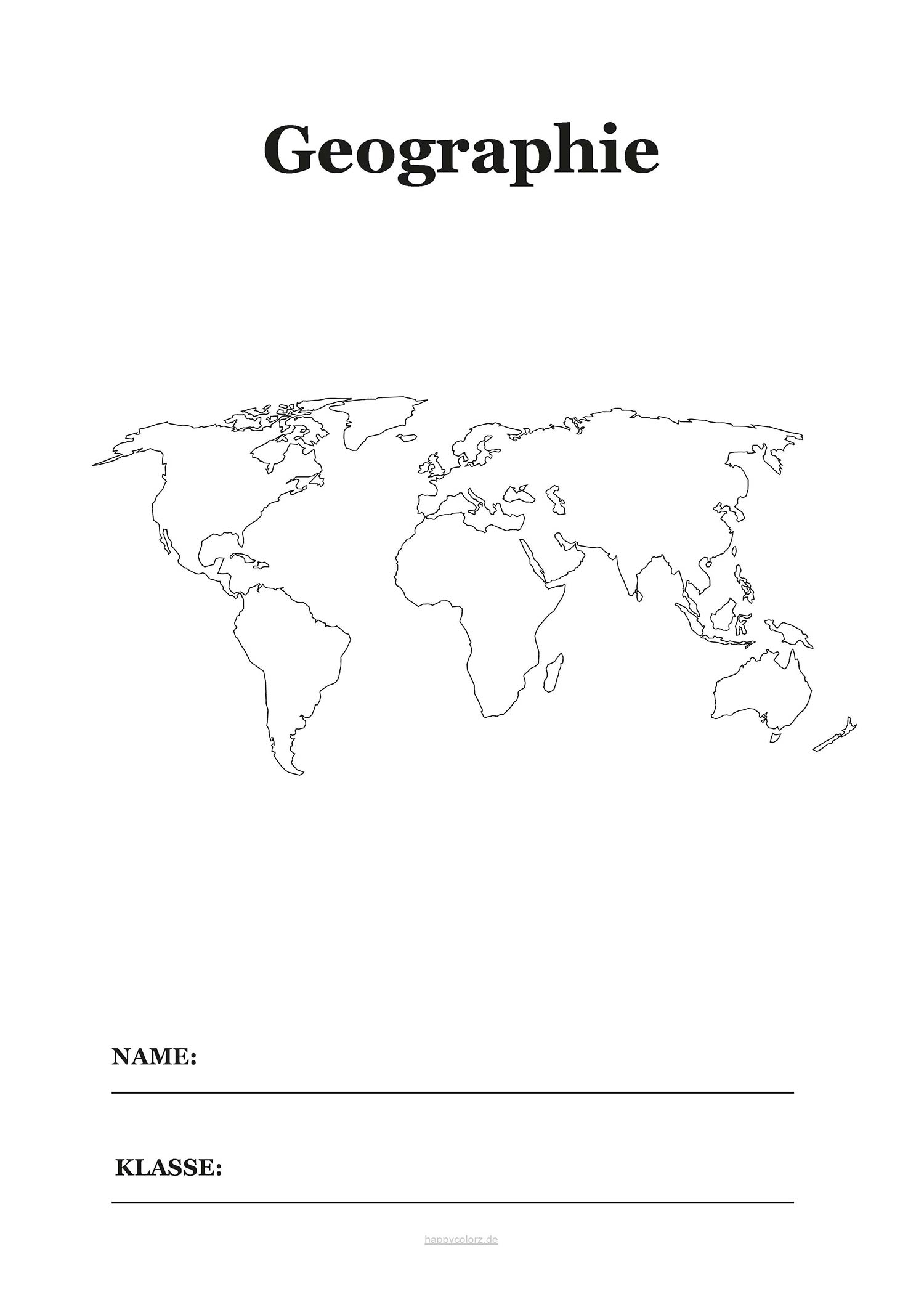 Geographie Deckblatt mit Karte zum kostenlosen ausdrucken (pdf)