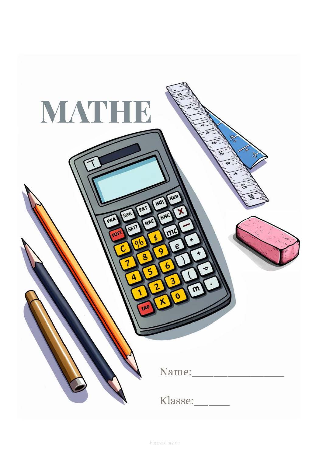 Buntes Mathe Deckblatt mit Rechner zum kostenlosen ausdrucken (pdf)