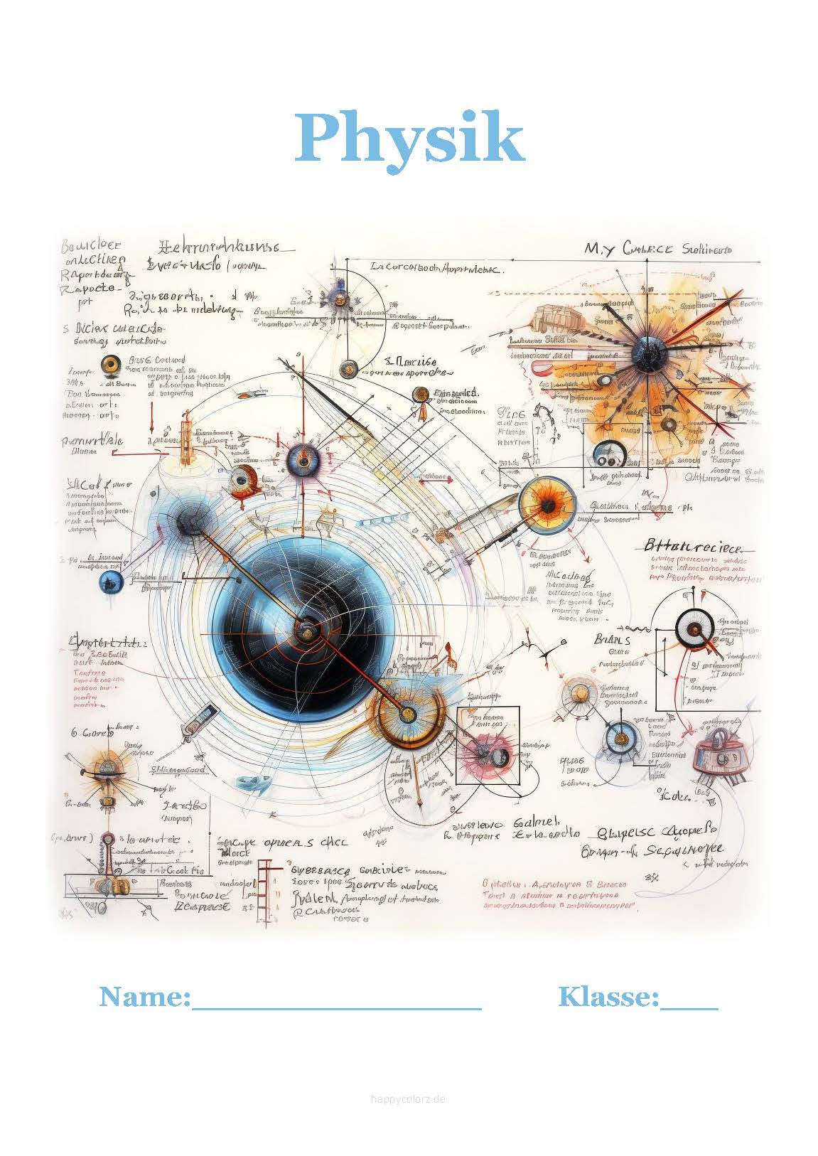 Buntes Physik Deckblatt kostenlos ausdrucken (pdf)