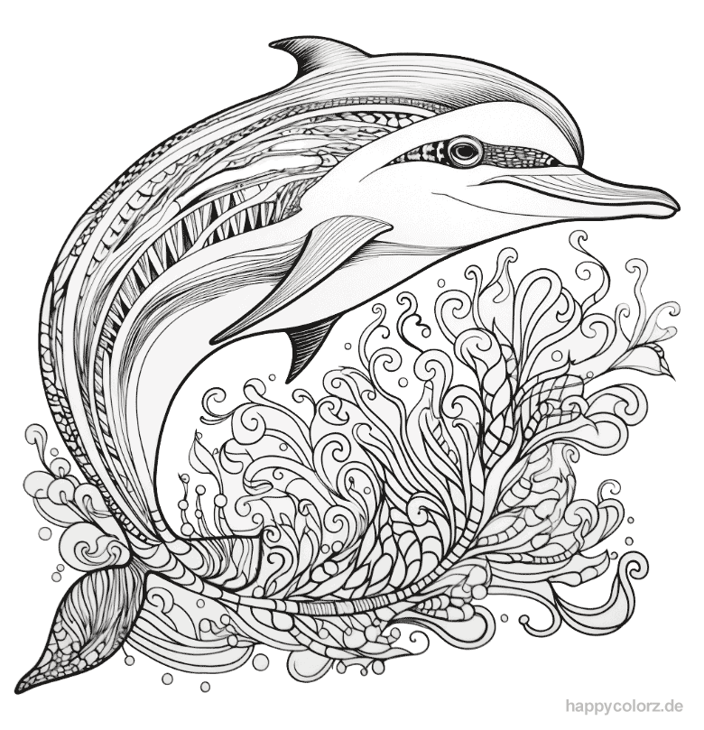 Delfin im Sprung Mandala Ausmalbild