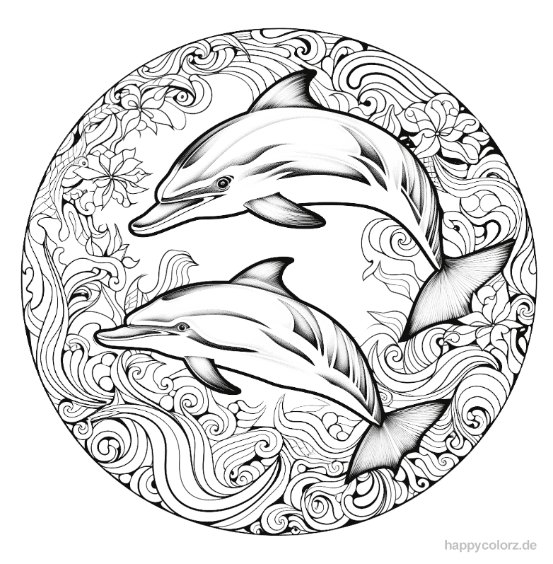Mandala Delfine Paar im Kreis