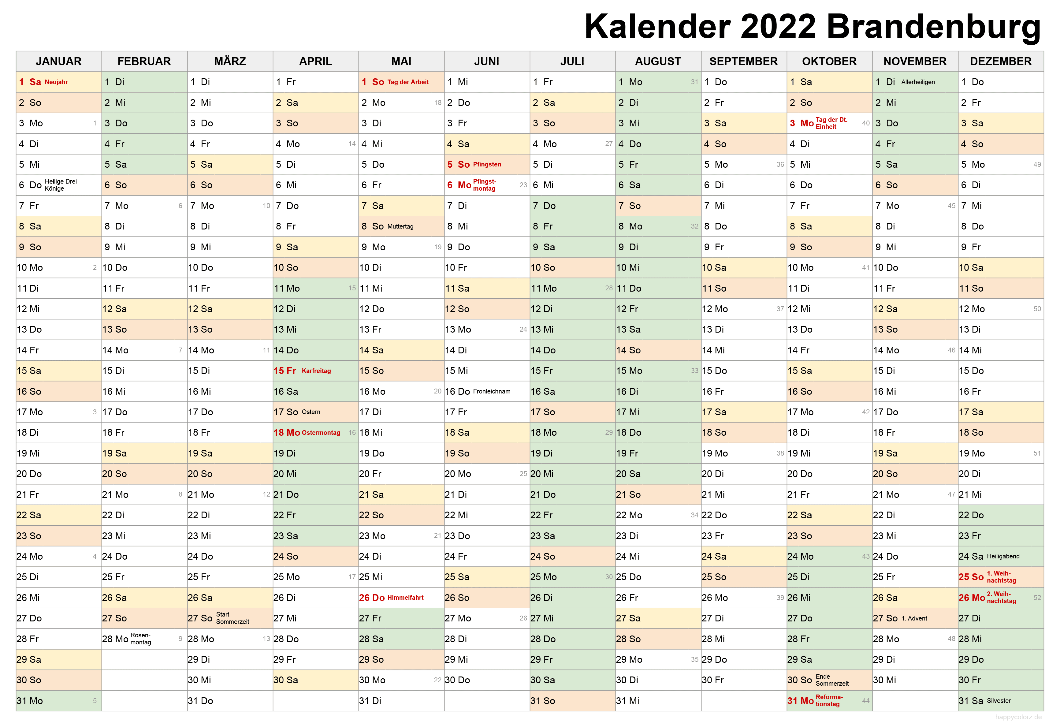 Kalender 2022 Brandenburg zum Ausdrucken