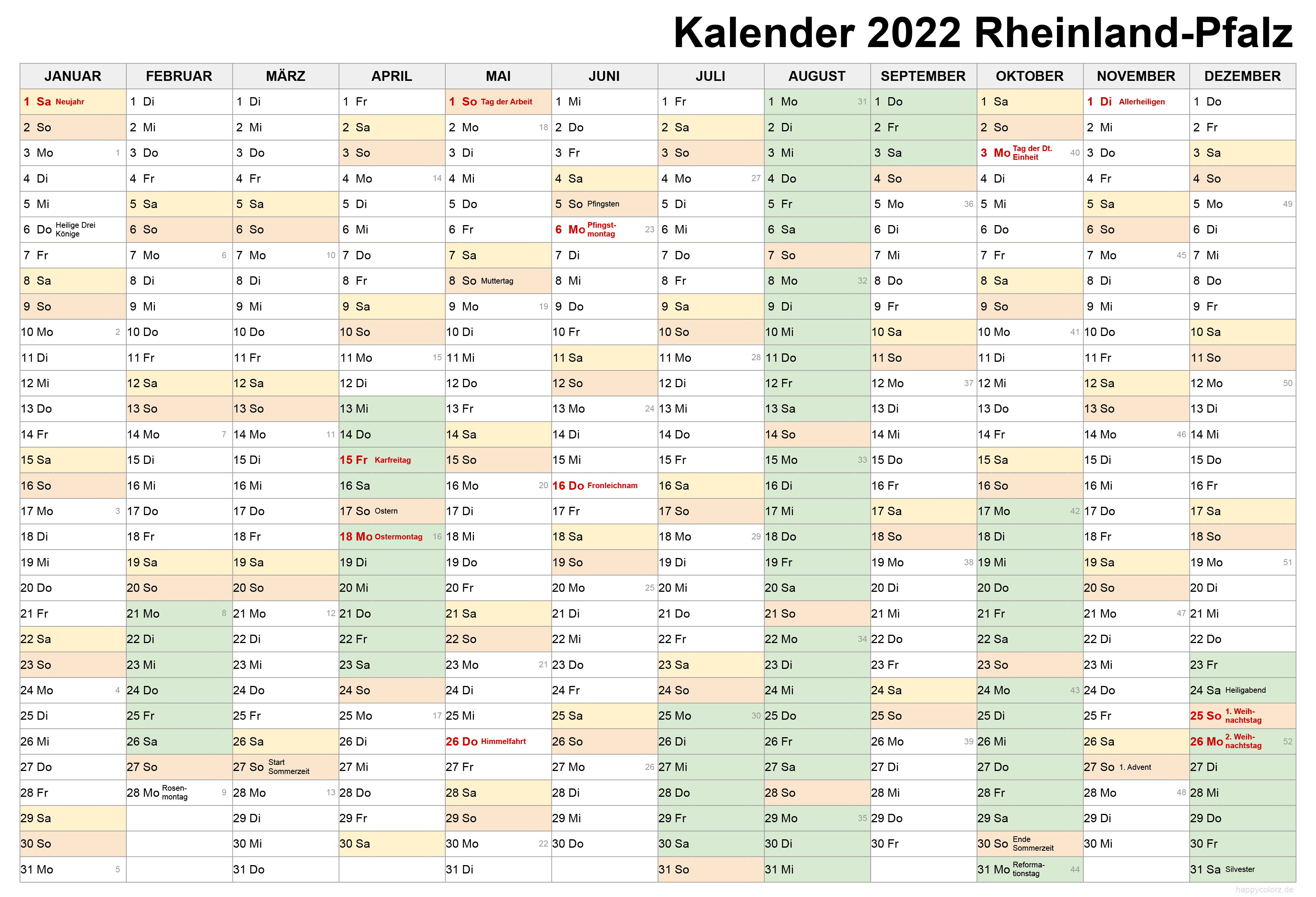 Kalender 2022 Rheinland-Pfalz zum Ausdrucken