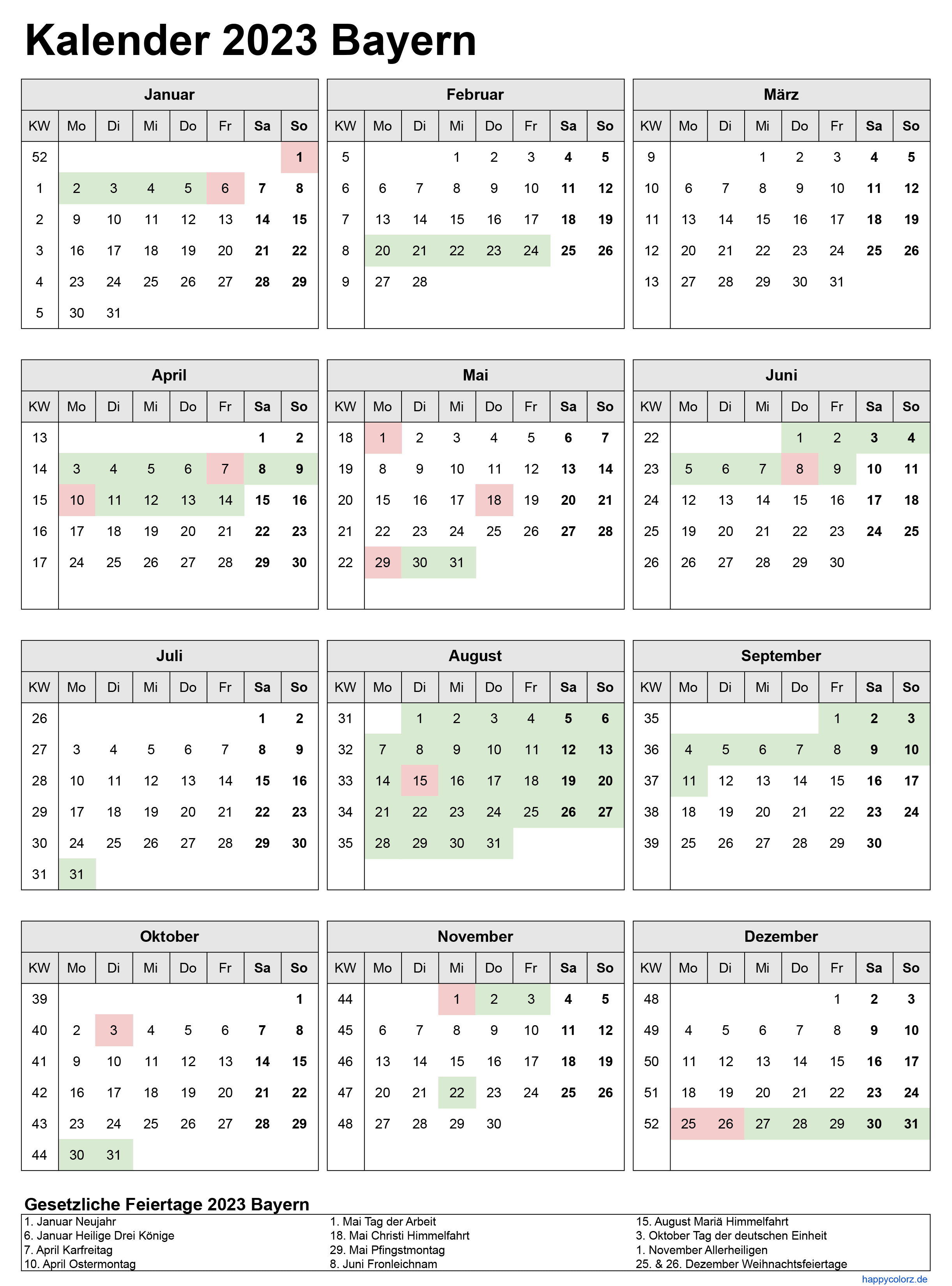 Kalender 2023 Bayern zum Ausdrucken