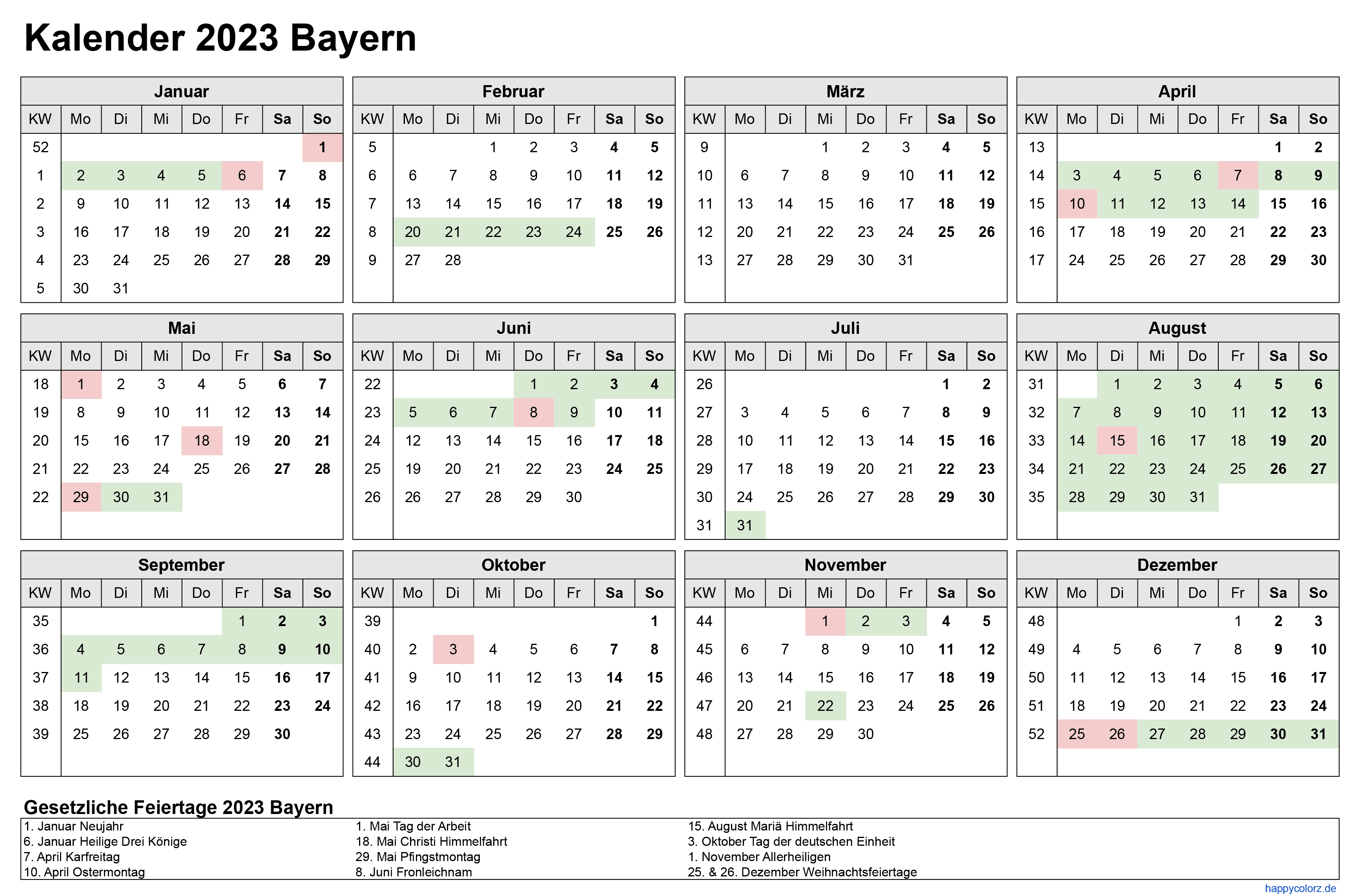 Kalender 2023 Bayern zum Ausdrucken