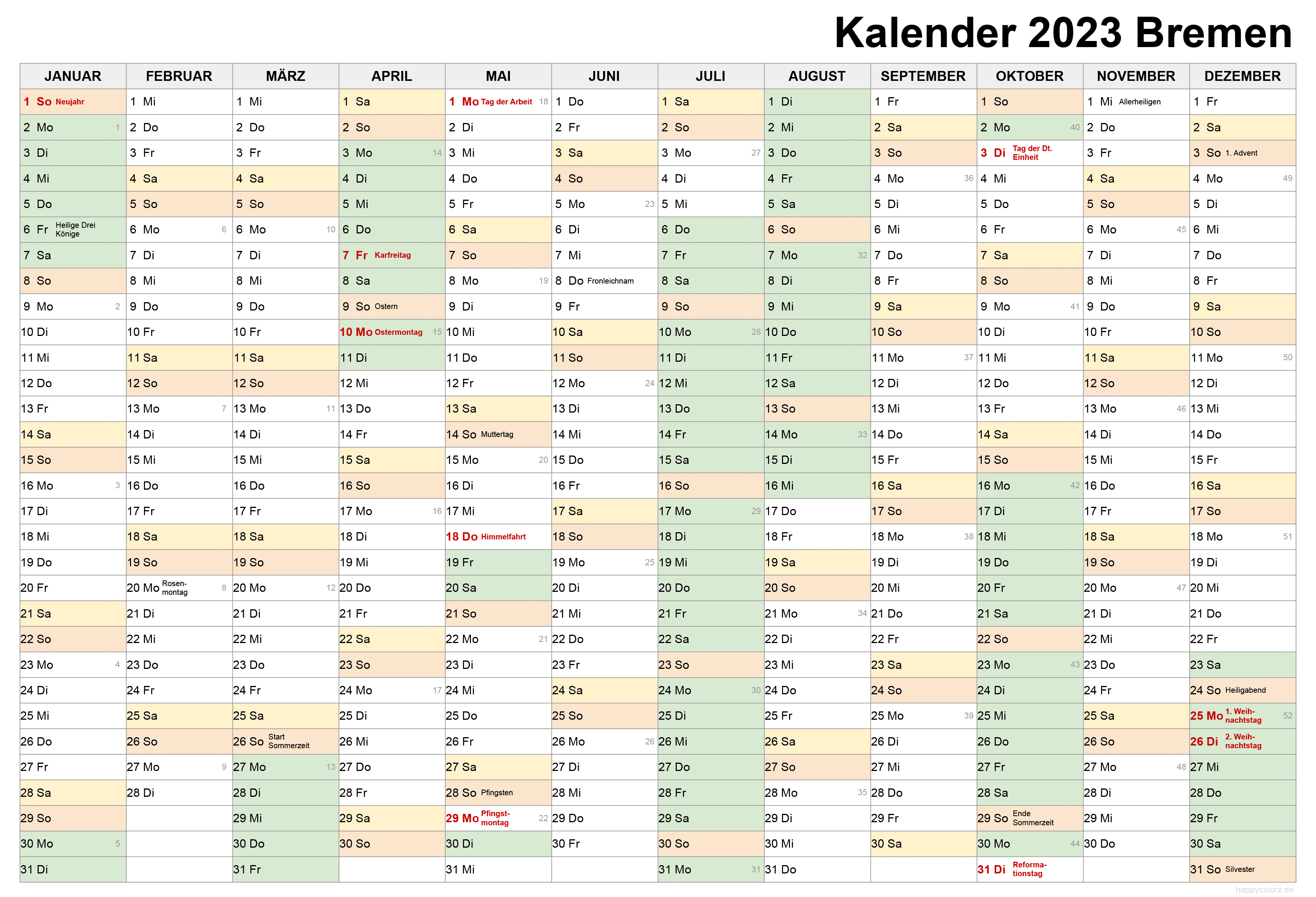 Kalender 2023 Bremen zum Ausdrucken