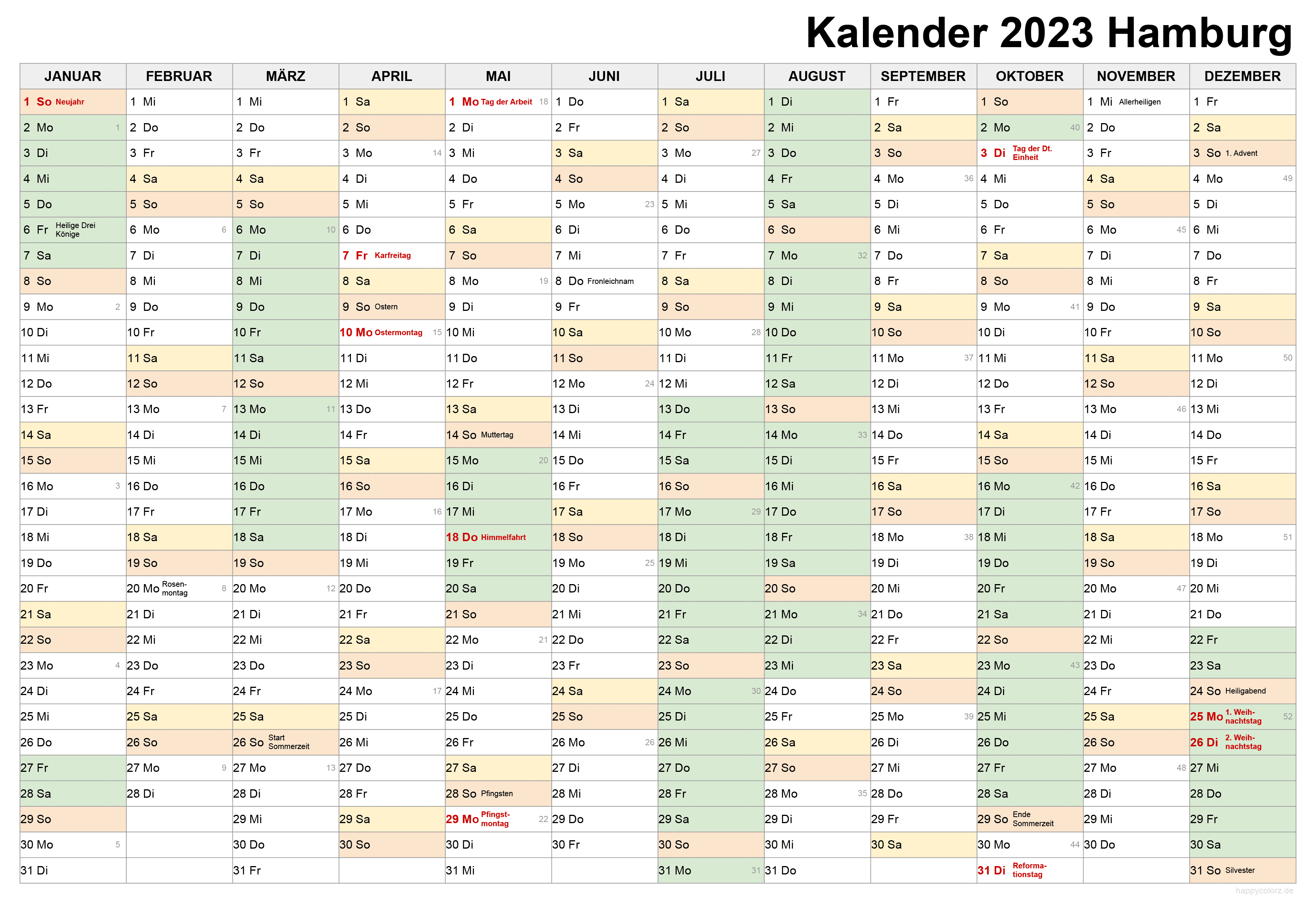 Kalender 2023 Hamburg zum Ausdrucken