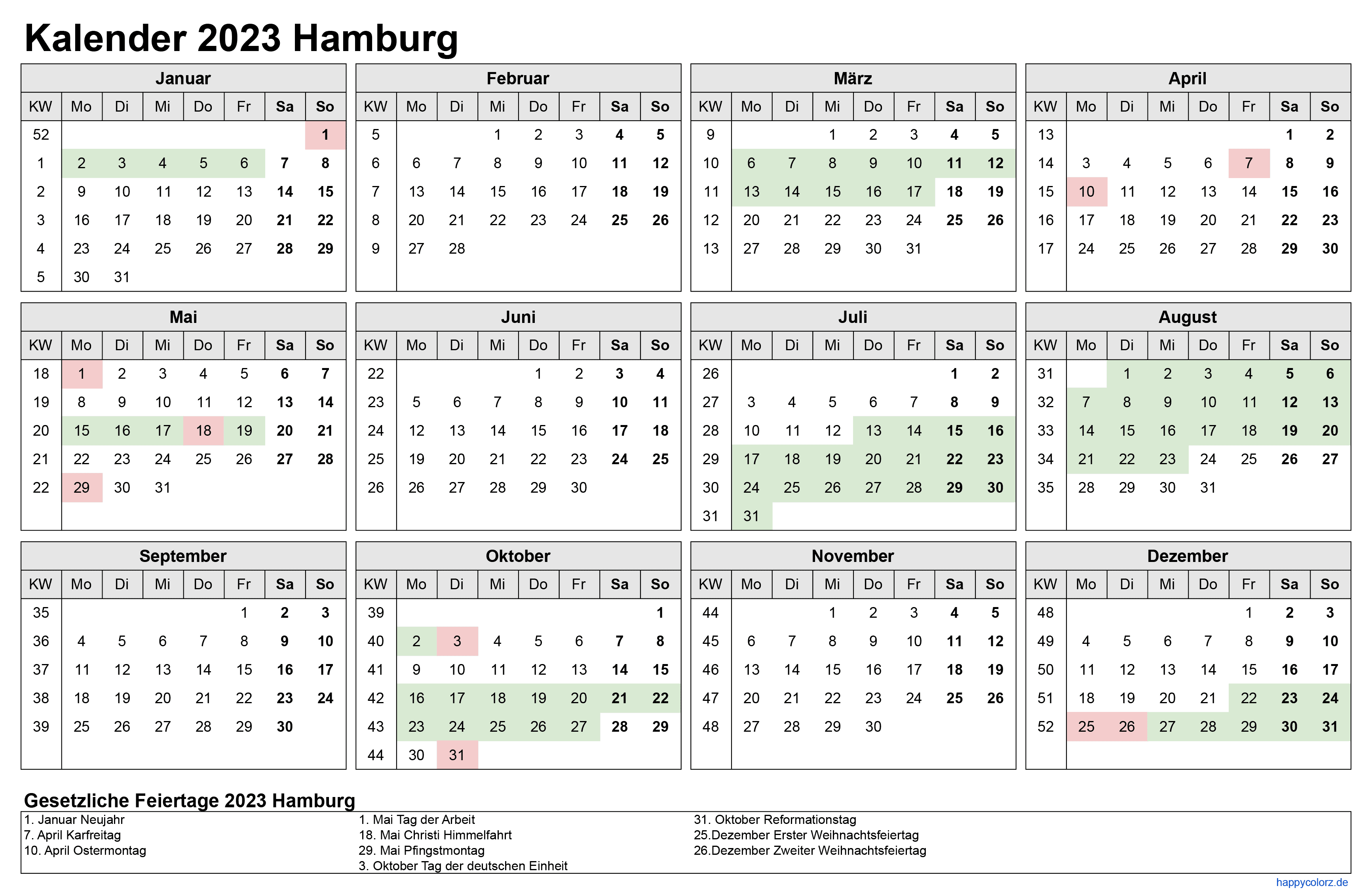 Kalender 2023 Hamburg zum Ausdrucken