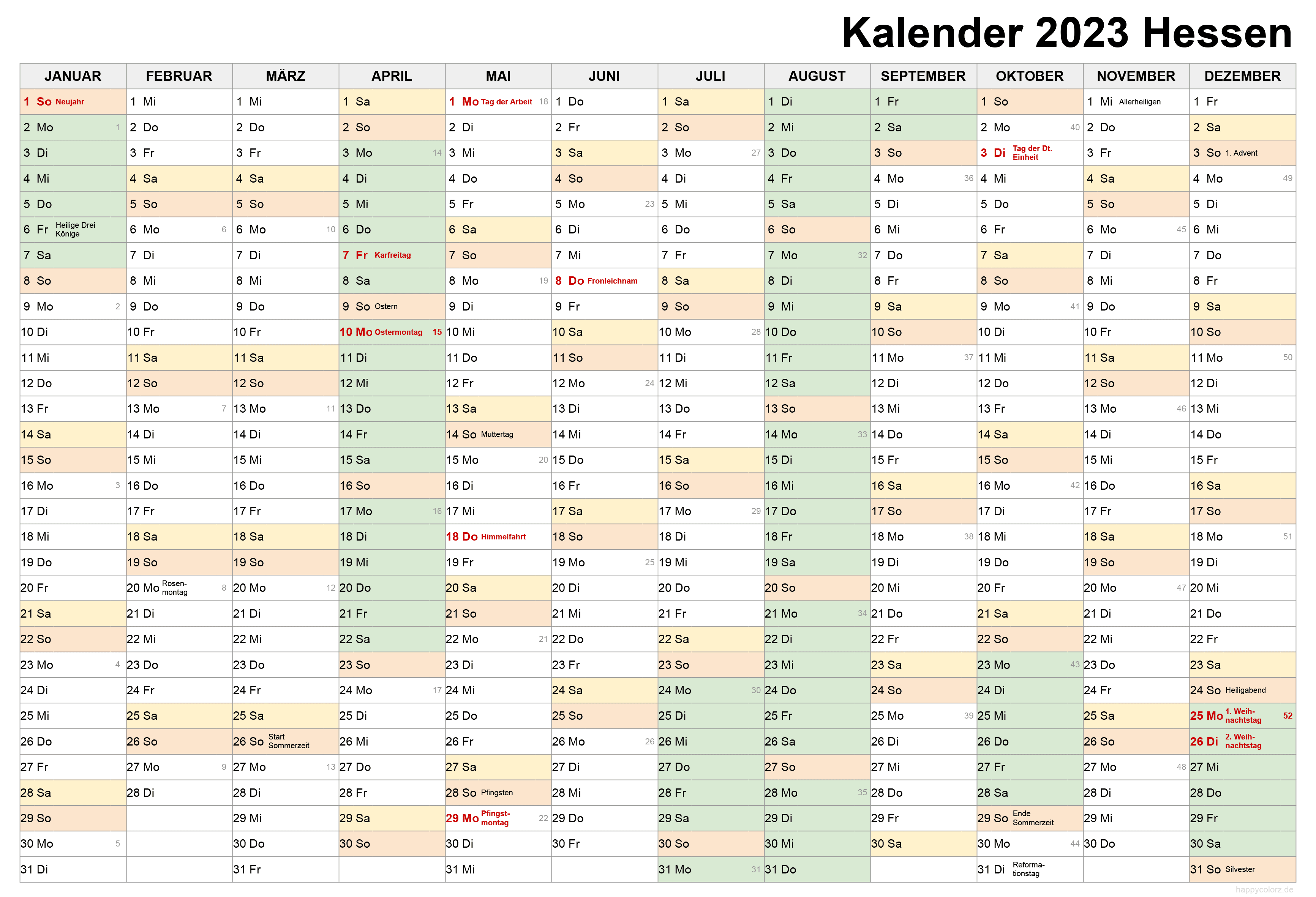 Kalender 2023 Hessen zum Ausdrucken