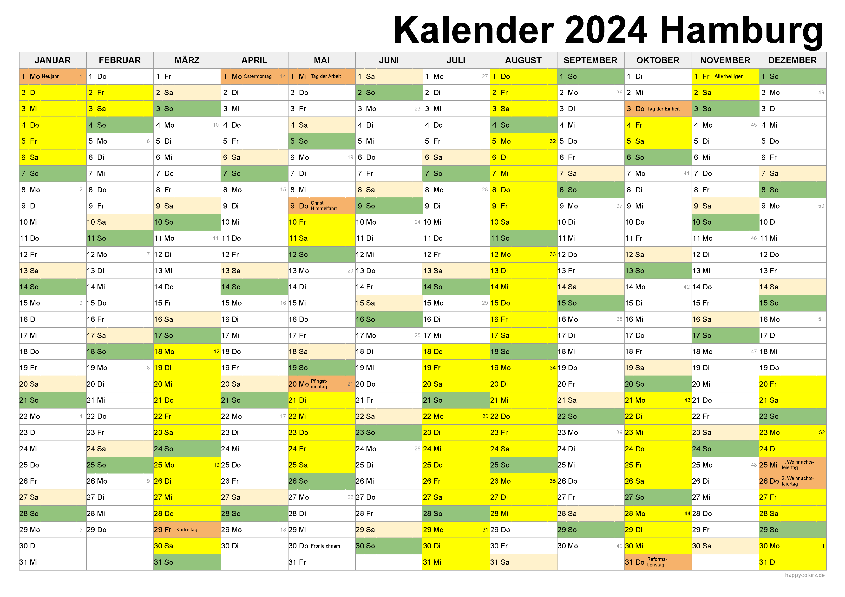 Kalender 2024 Hamburg zum Ausdrucken