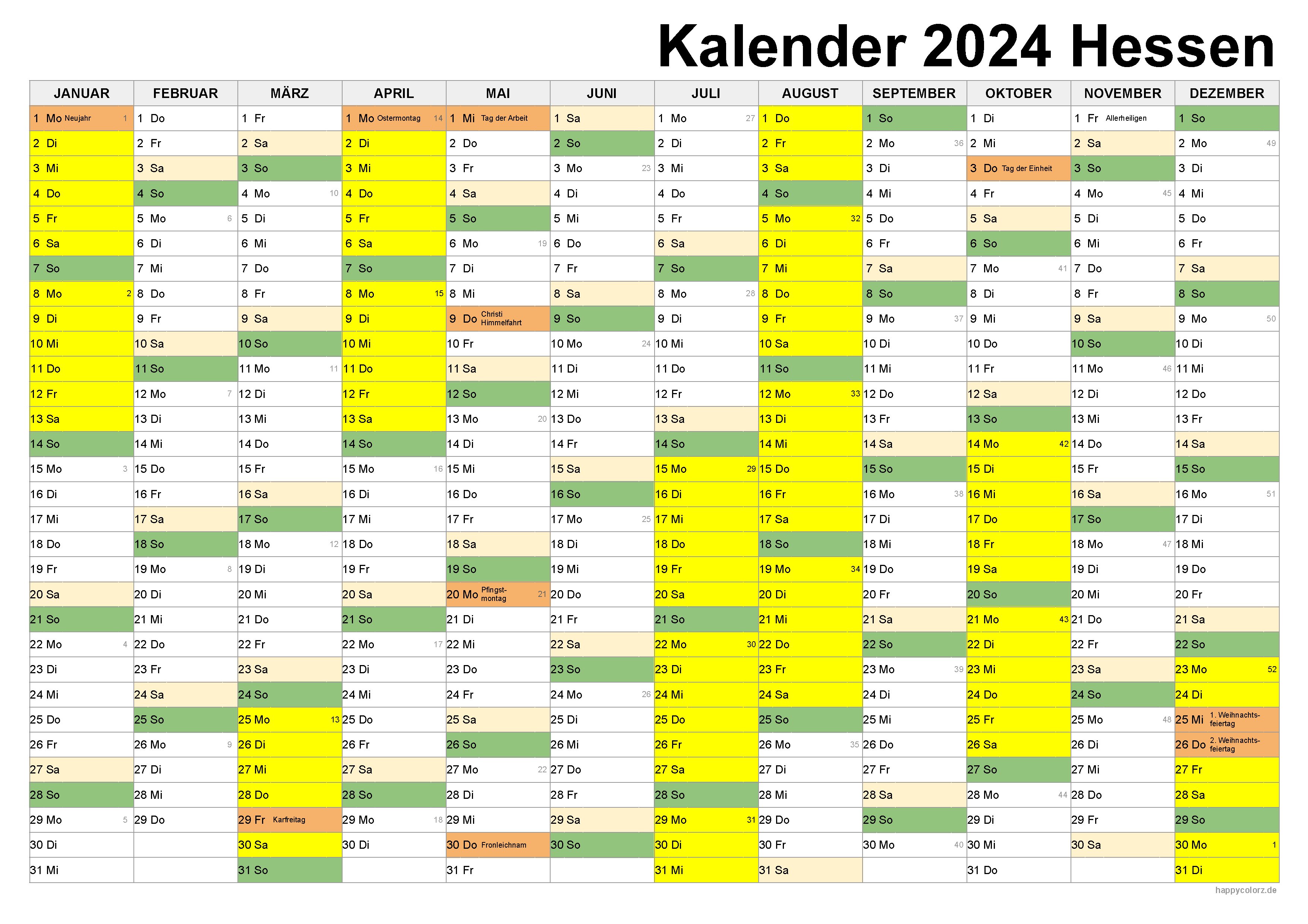 Kalender 2024 Hessen zum Ausdrucken