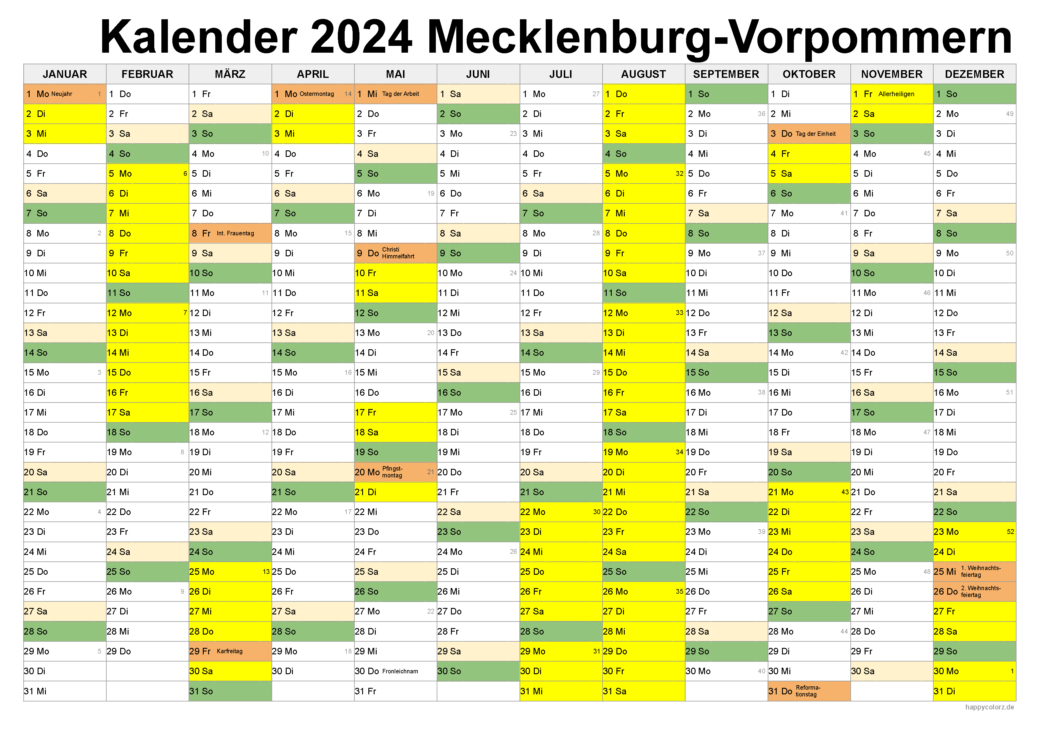 Kalender 2024 Mecklenburg-Vorpommern zum Ausdrucken